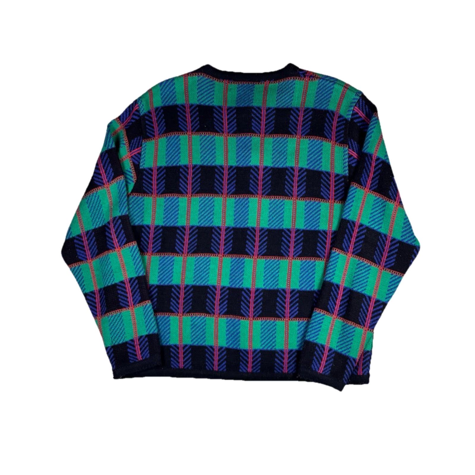 Vintage VINTAGE Women’s Cardigan Knit Sweater Green Abstract Striped Pattern size Small Size S / US 4 / IT 40 - 2 Thumbnail