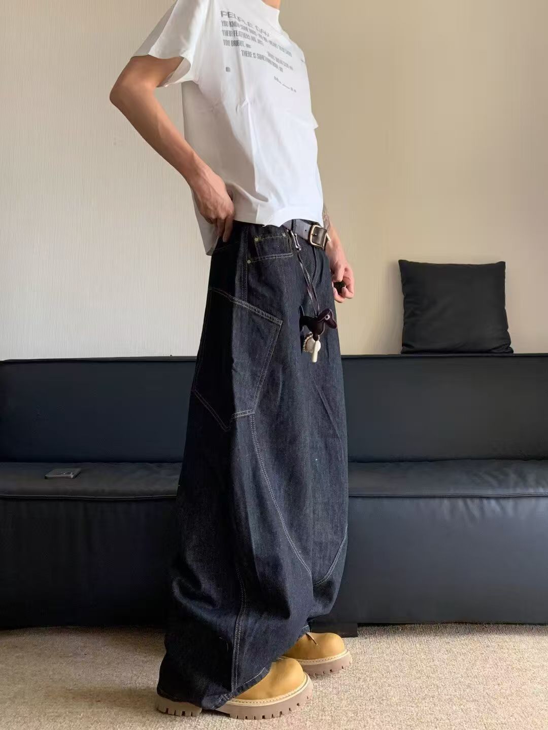Jean Black casual retro multi-pocket curved jeans Size US 32 / EU 48 - 3 Thumbnail