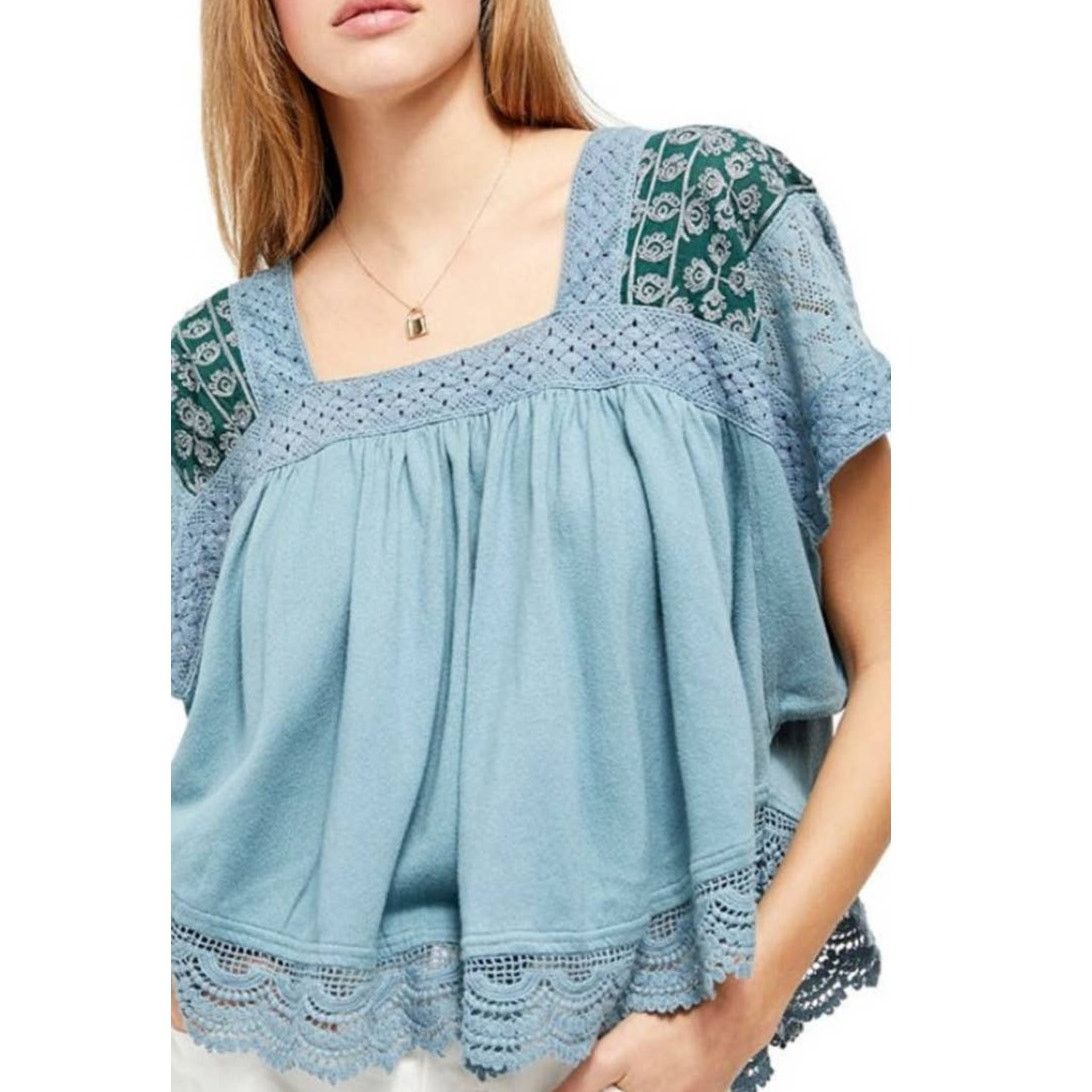Free People New Free People Prairie Days Top $98 X-SMALL Seafoam Lace Size XS / US 0-2 / IT 36-38 - 1 Thumbnail