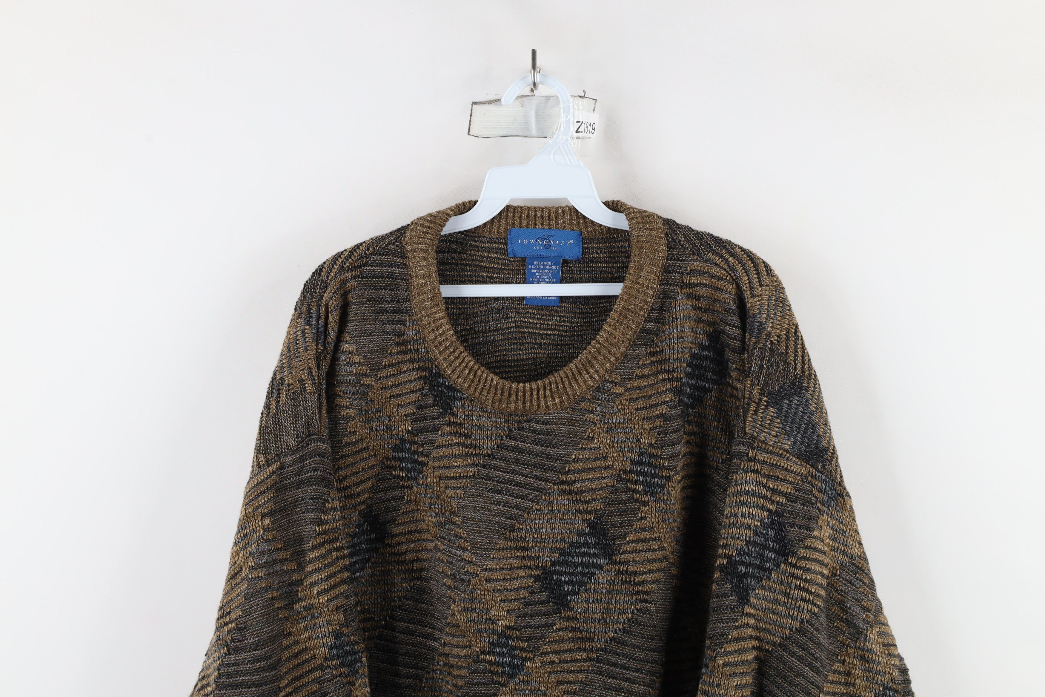 Vintage Vintage 90s Streetwear Tone Argyle Knit Crewneck Sweater Size US XXL / EU 58 / 5 - 2 Thumbnail