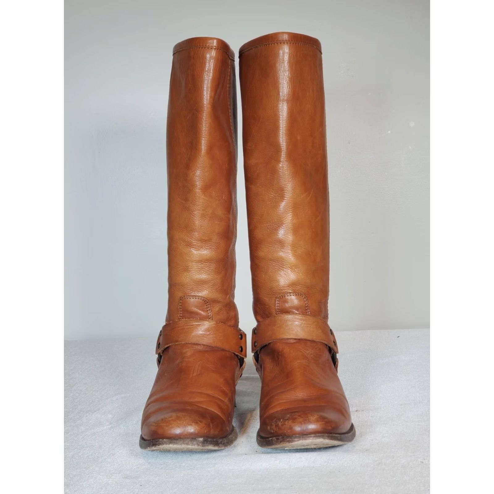Frye FRYE Phillip Harness Tall Riding Boots Whiskey Brown Leather 76849 Women US 7 B Knee High Zip Leather Block Heel Boots Size US 7 / IT 37 - 6 Thumbnail