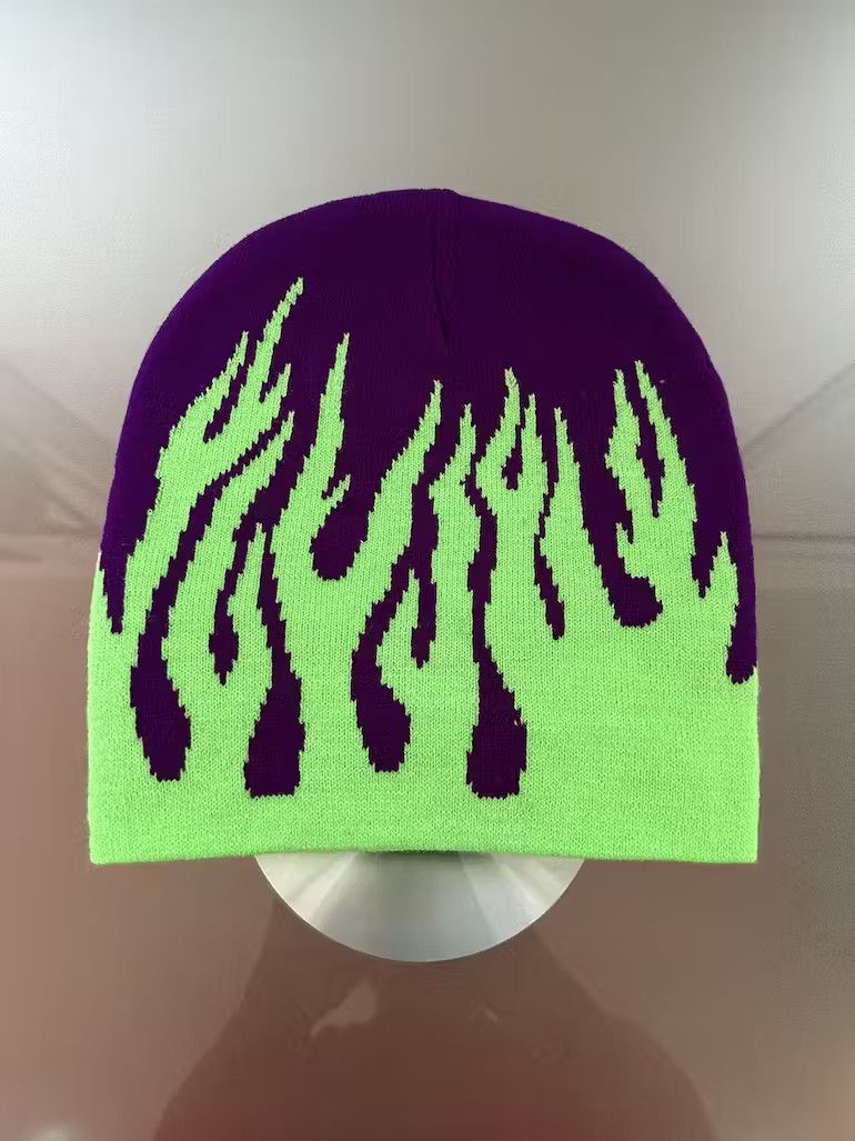 image of Vintage Neon Flame Beanie in Neon Green, Men's