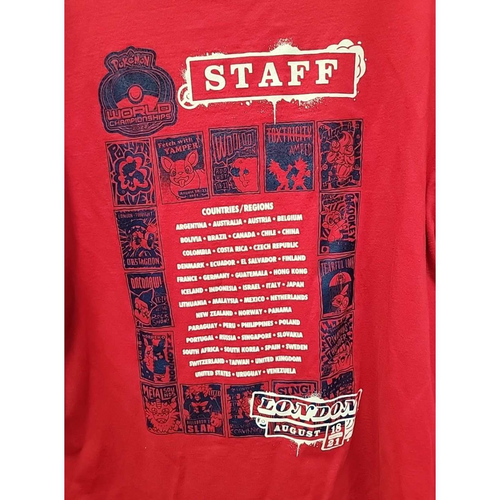 Vintage Pokemon World Championships T Shirt Adult XL Red London Pikachu STAFF TCG 2022 Nike? Size US XL / EU 56 / 4 - 5 Thumbnail