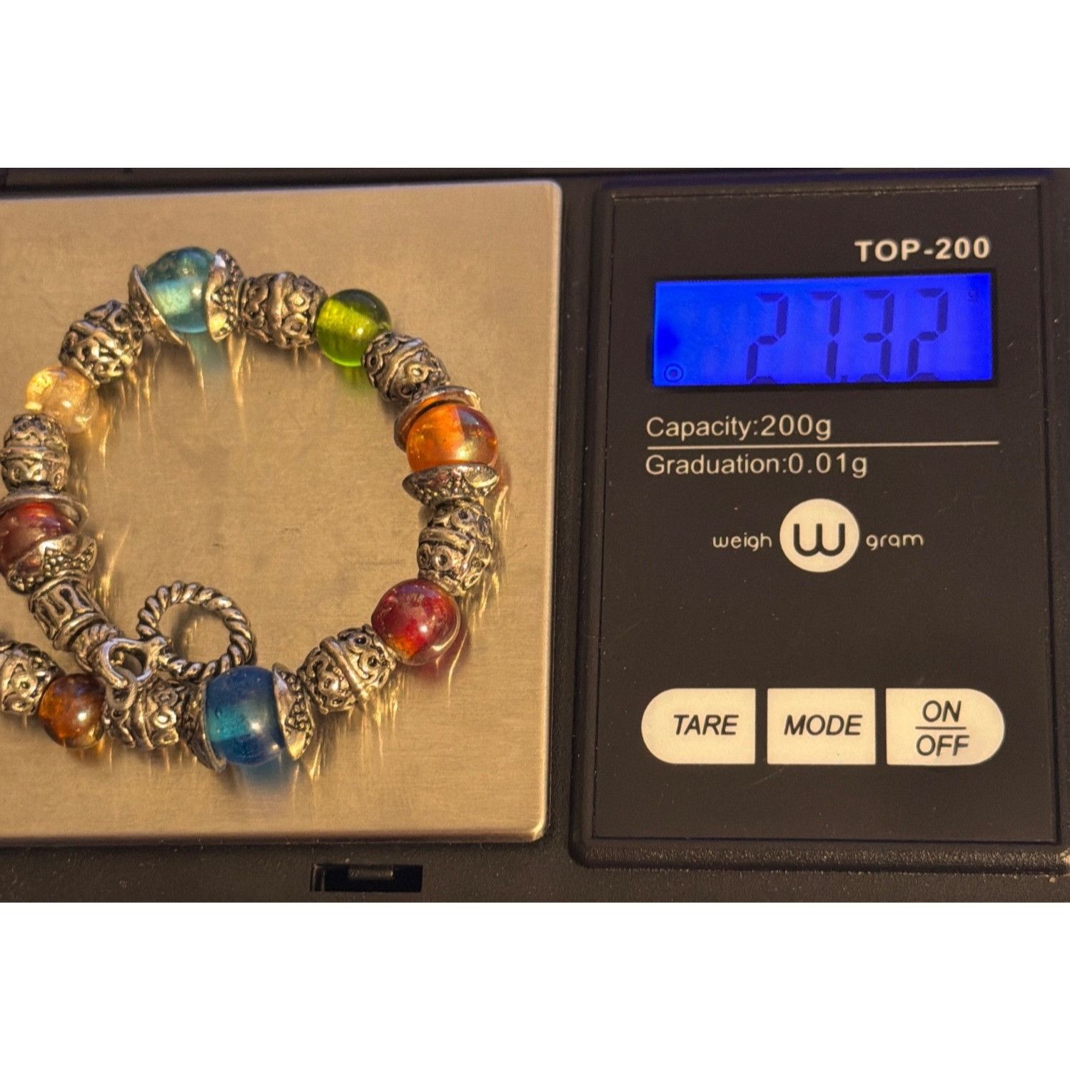 Other Vintage Silver Tone Glass Bead Bracelet Toggle Clasp 6.5" Lo Size ONE SIZE - 5 Thumbnail