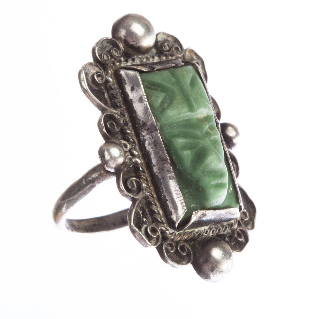 Handmade Mexican Carved Jade Mask Ring Size ONE SIZE - 3 Thumbnail