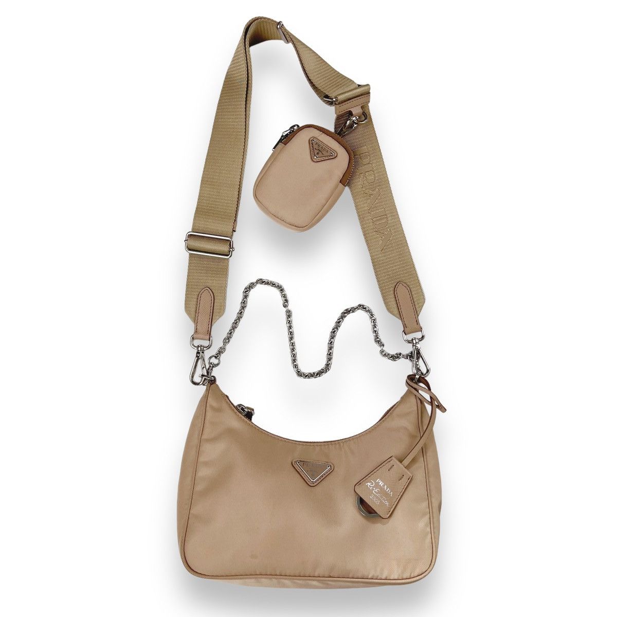 Prada Prada Hobo Re-Edition 2005 Nylon Crossbody Bag Desert Beige Size ONE SIZE - 2 Thumbnail