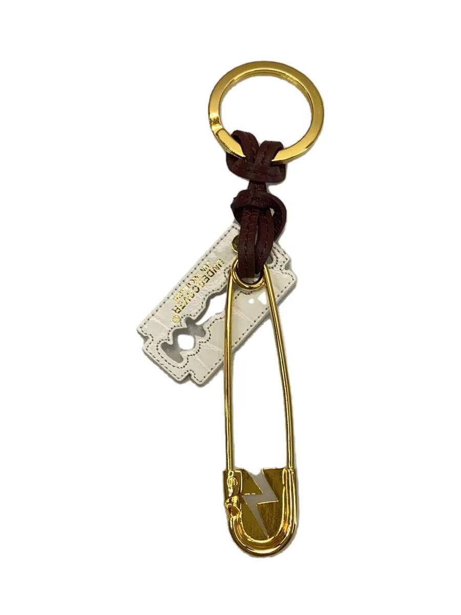 image of Undercover Safety Pin Razor Blade Keyring in Gold, Men's