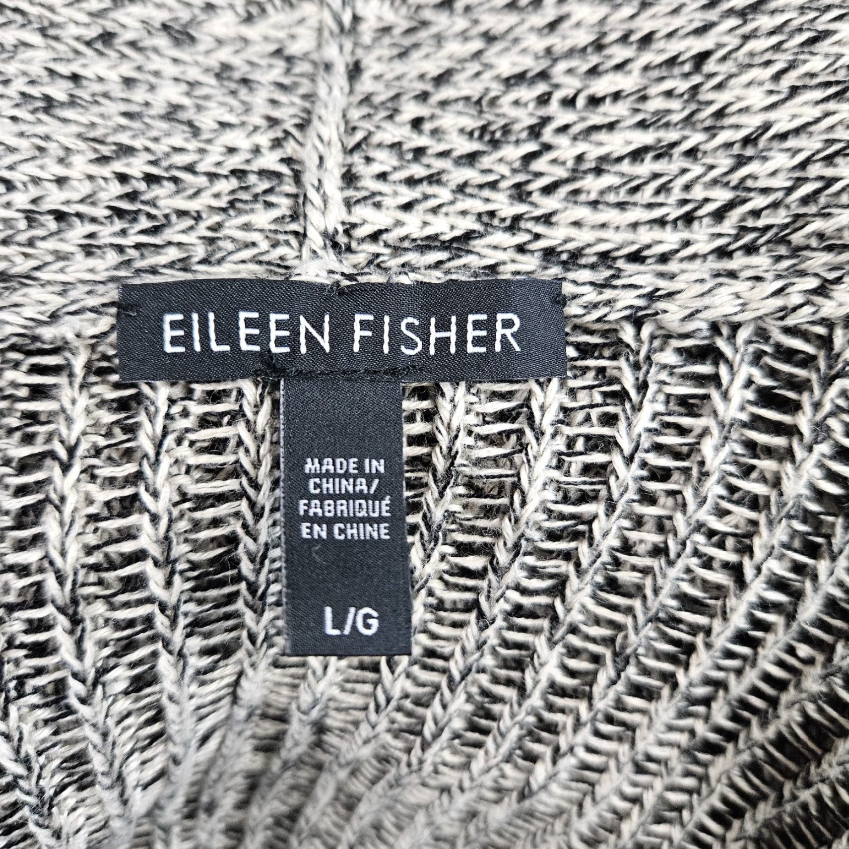 Eileen Fisher Eileen Fisher Cardigan Womens Large Sz Beige Black Loose Knit Linen Wool Size L / US 10 / IT 46 - 6 Thumbnail
