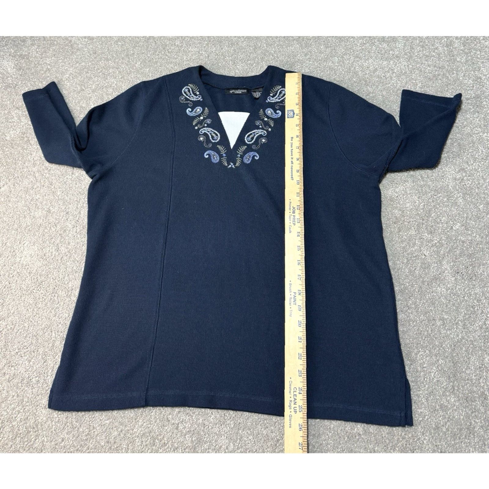 Vintage VINTAGE Speculation 2X Womens Plus Size Paisley Embroidered 3/4 Sleeve Ribbed Blouse Blue Shirt Size XXL / US 16-18 / IT 52-54 - 4 Thumbnail