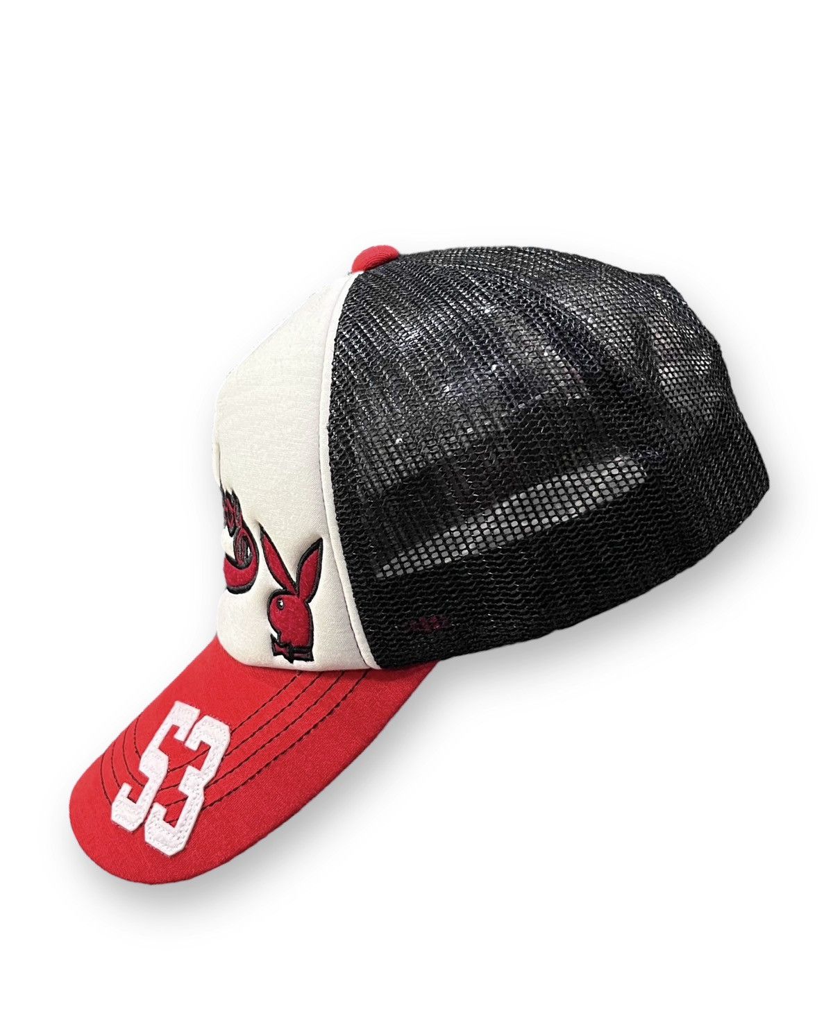 Playboy DOPE🔥PLAYBOY BUNNY Tri-Color Spell-Out Snapback Trucker Hat Size ONE SIZE - 7 Thumbnail
