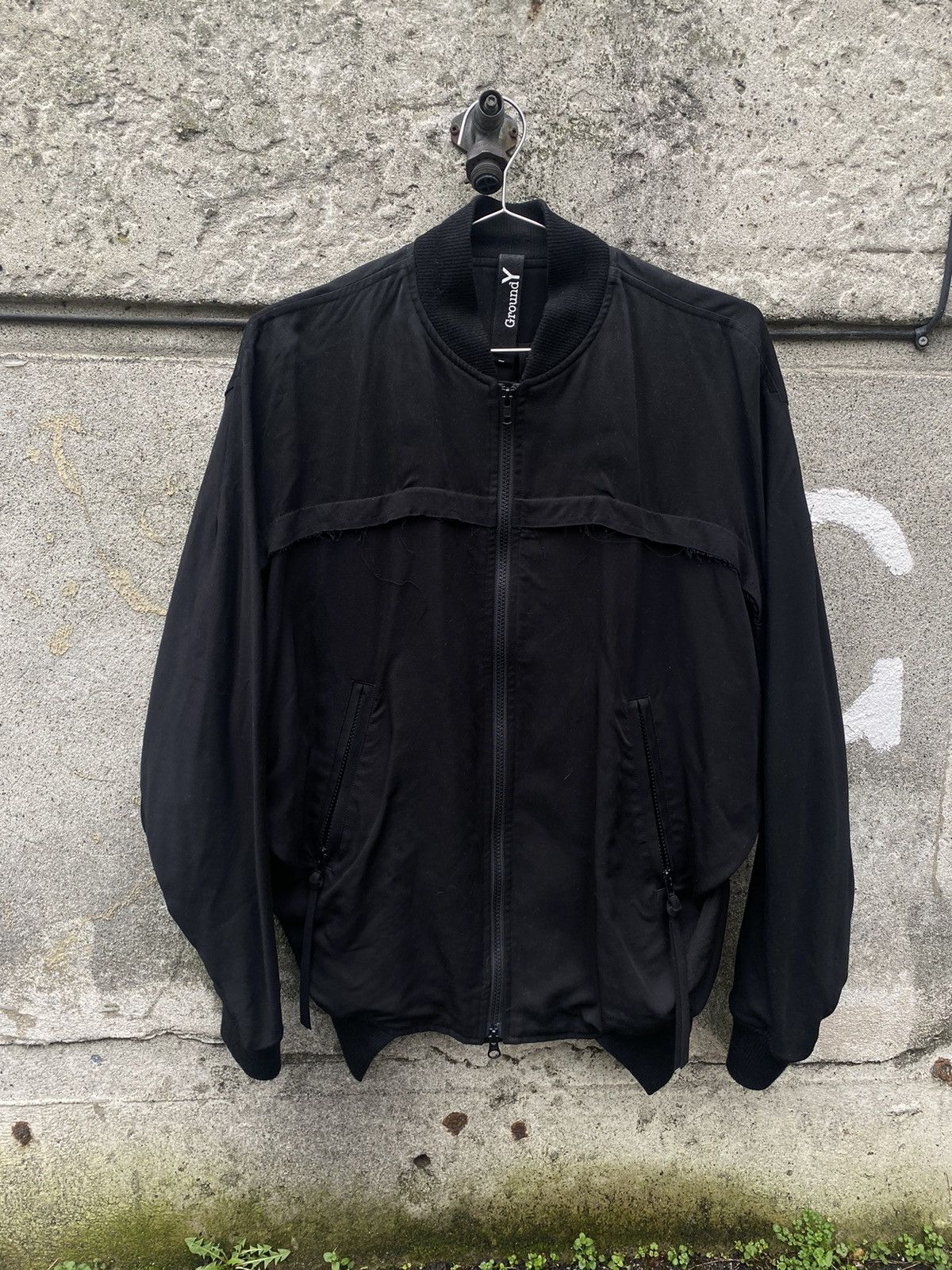 image of Groundy x Yohji Yamamoto Ground Y Frayed Bomber in Black, Men's (Size Medium)
