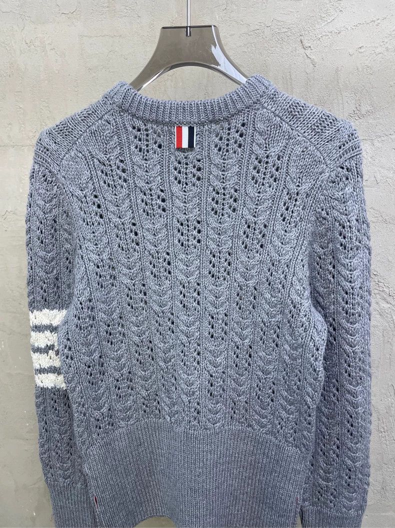 Thom Browne Thom browne Gray four-striped knitted mesh jacquart round-n Size US XXS / EU 40 - 4 Thumbnail
