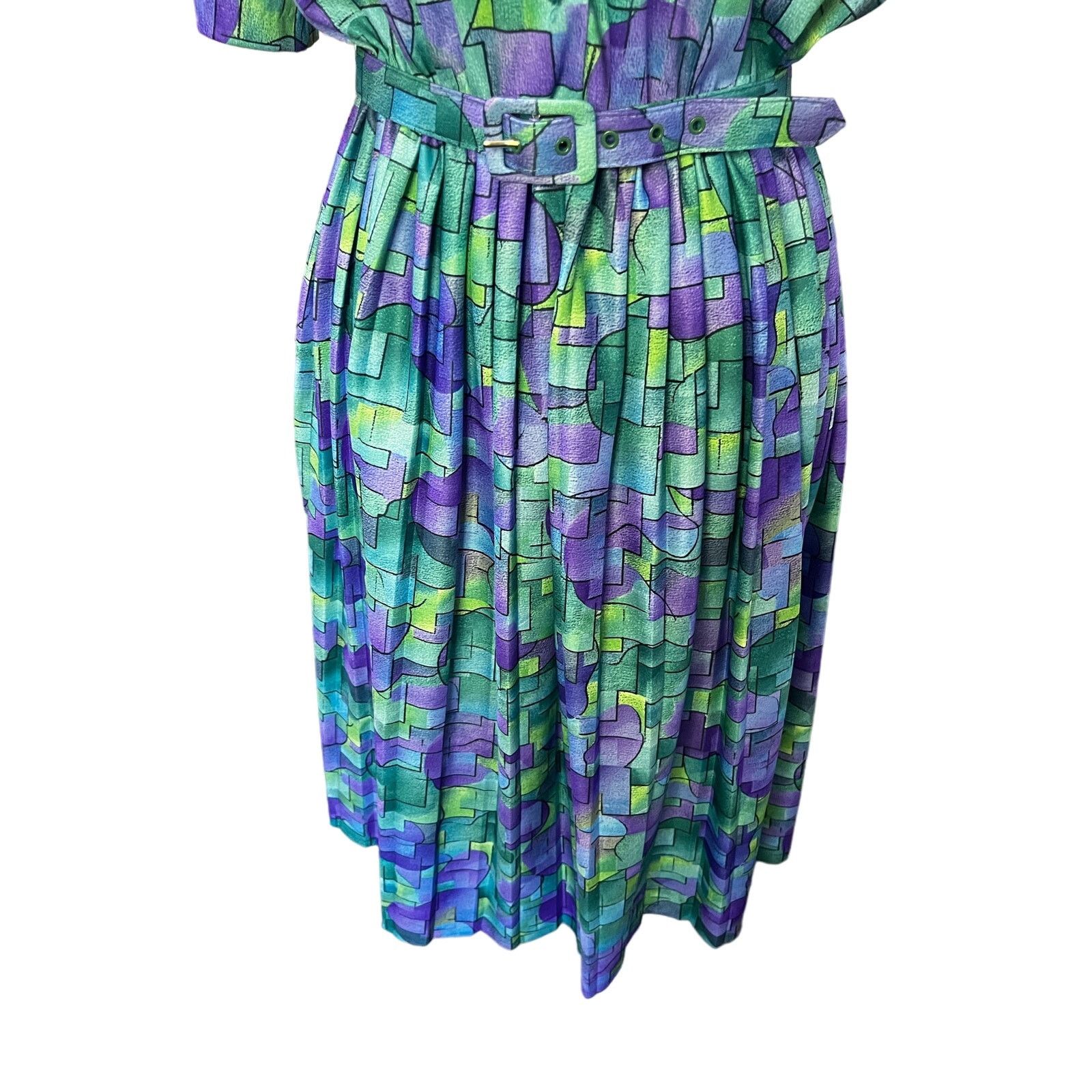 Vintage Vintage Anthony Richards Blue Green Geometric Dress Large 14 Size L / US 10 / IT 46 - 6 Thumbnail
