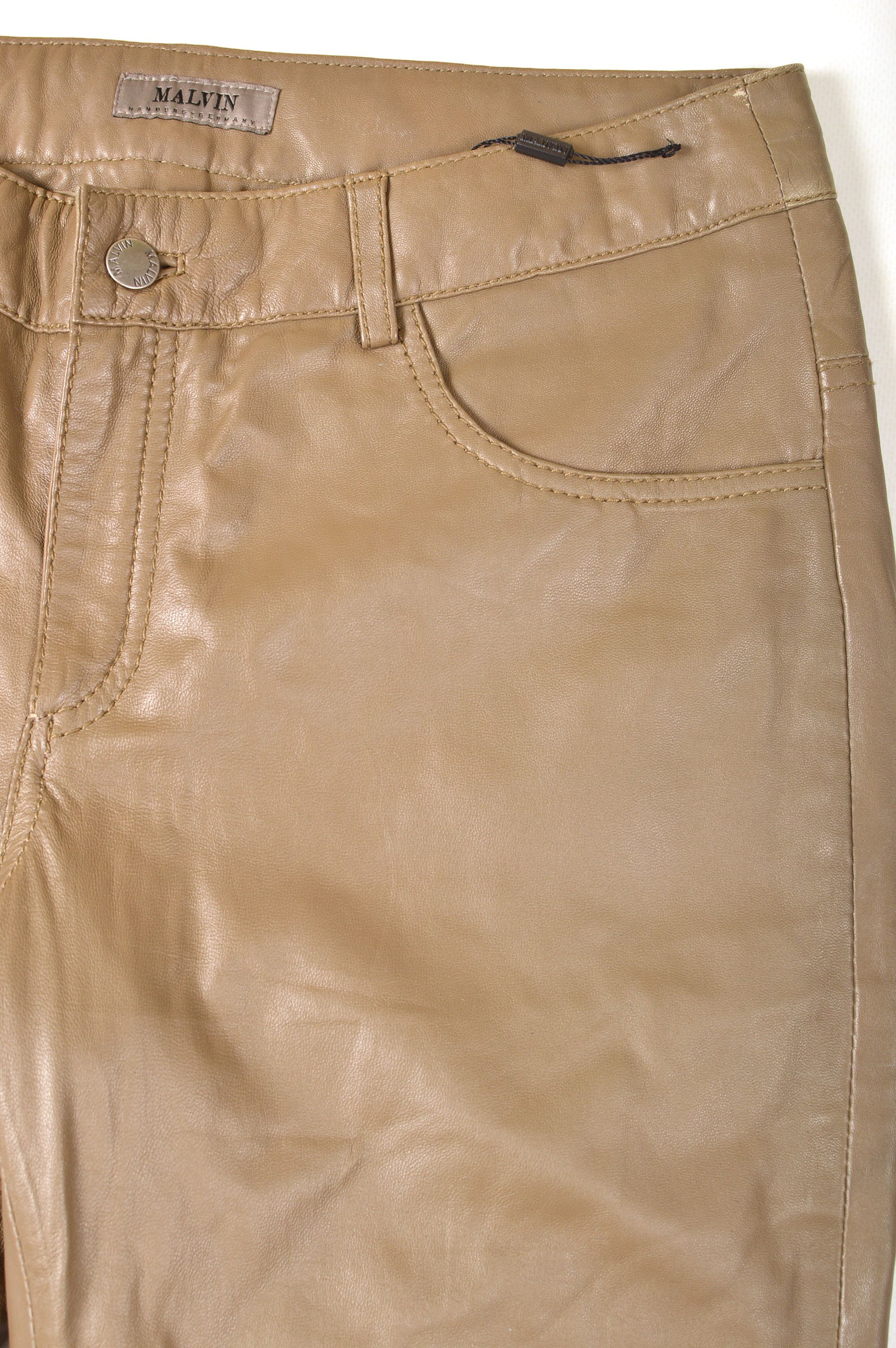 Designer × Leather Malvin Hamburg Germany Womens Olive Leather Pants Size 27" / US 4 / IT 40 - 2 Thumbnail