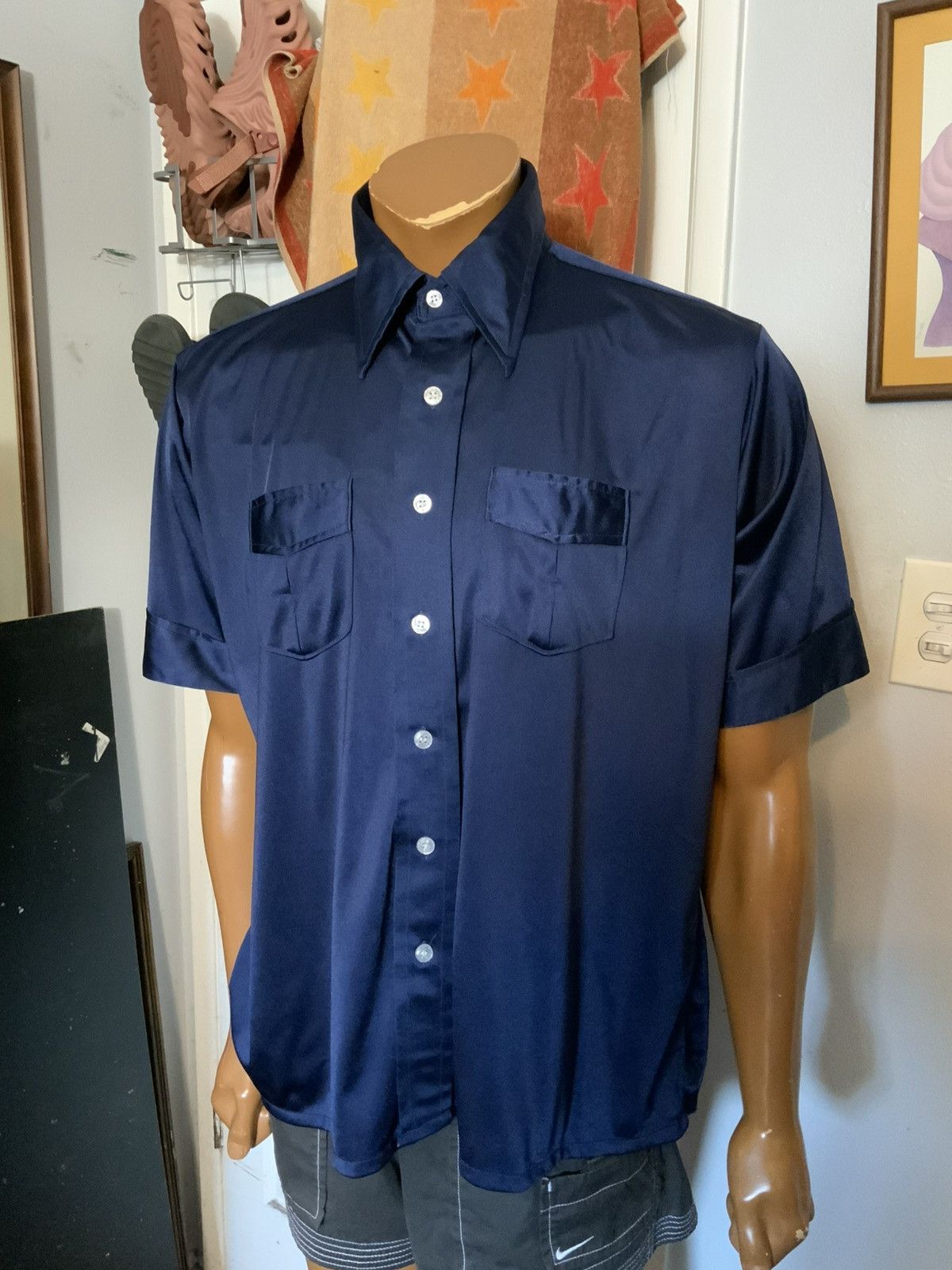 Vintage Vintage 70s Satin Knit By Quinessa Knit Disco Button Shirt Size US XL / EU 56 / 4 - 7 Thumbnail