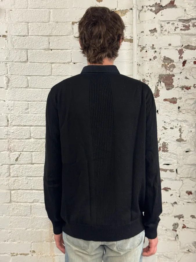 Dirk Bikkembergs 2000s Dirk Bikkembergs Black Merino Wool Contrast Hybrid Shirt & Sweater Size US M / EU 48-50 / 2 - 2 Thumbnail