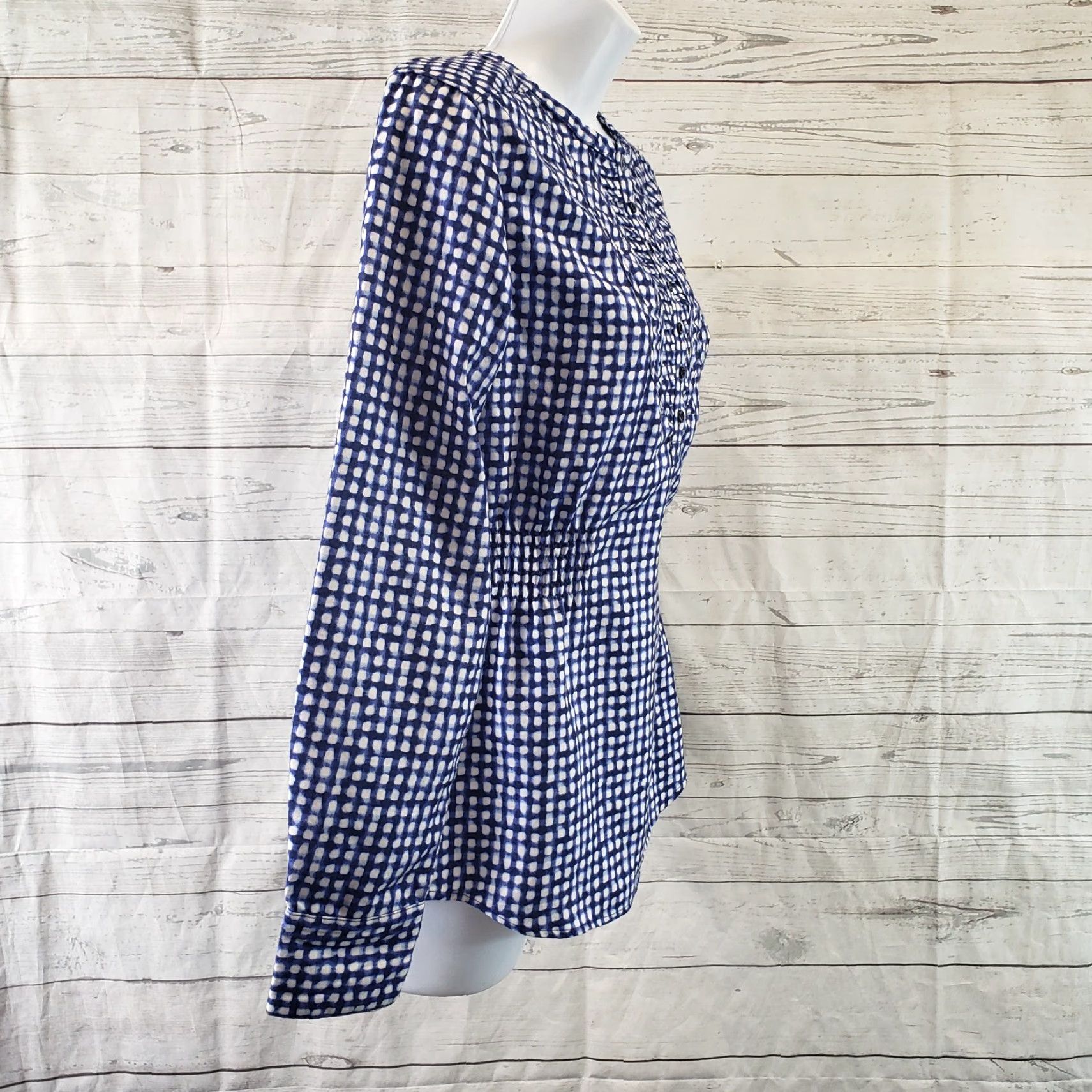 Vintage Lucy Womens Popover Top XS Blue Long Sleeve Blouse Smocked Sides Size XS Womens Size XS / US 0-2 / IT 36-38 - 3 Thumbnail