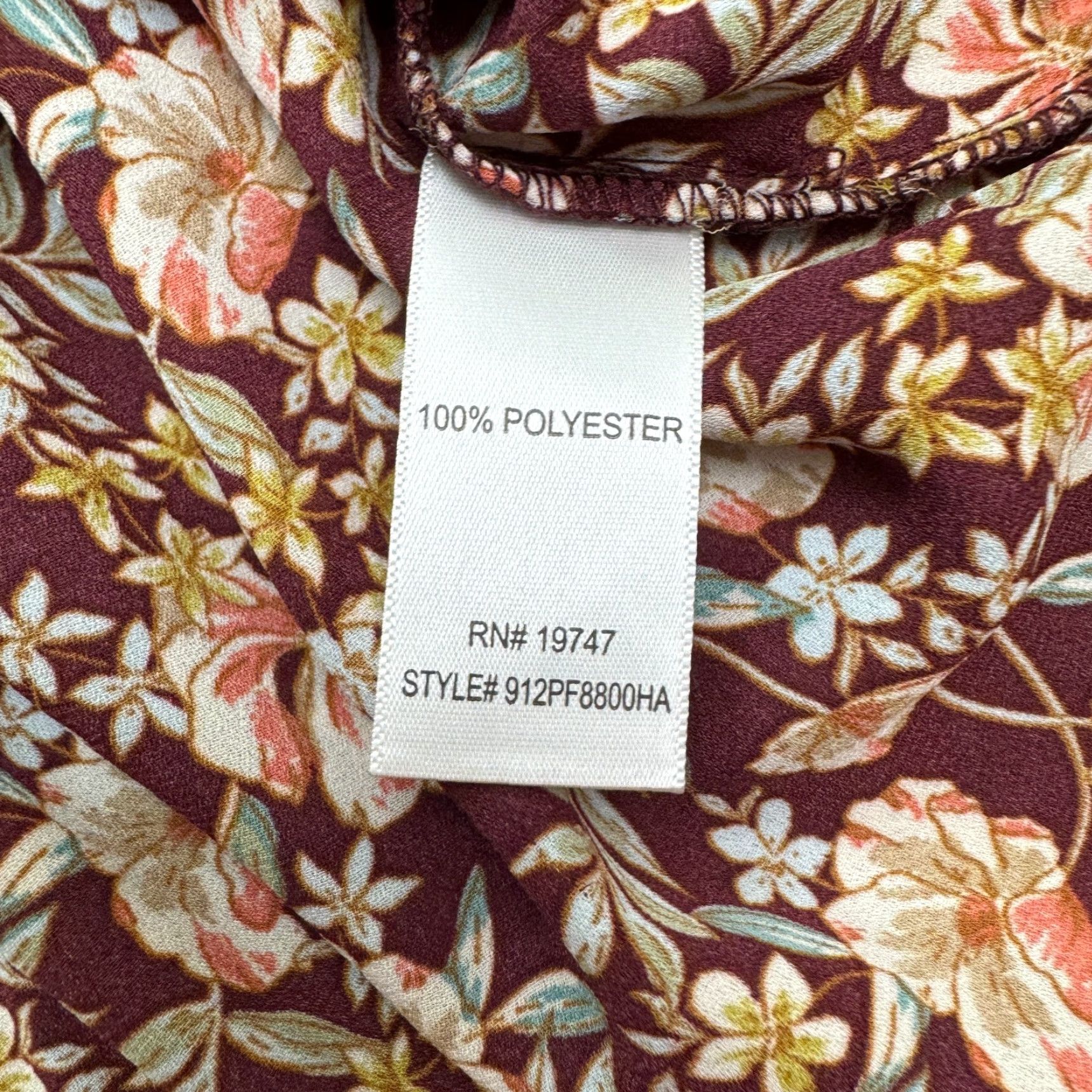 Vintage Counterparts Blouse Womens Large Burgundy Floral Long Sleeve V-Neck Tunic Top Size L / US 10 / IT 46 - 6 Thumbnail