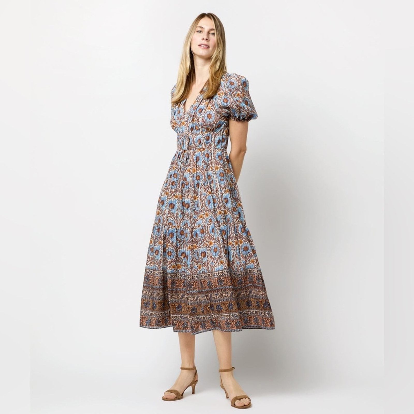 Ulla Johnson ULLA JOHNSON $490 Ilana Dress Caspia Blue Brown Womens 0 Size XS / US 0-2 / IT 36-38 - 9 Thumbnail