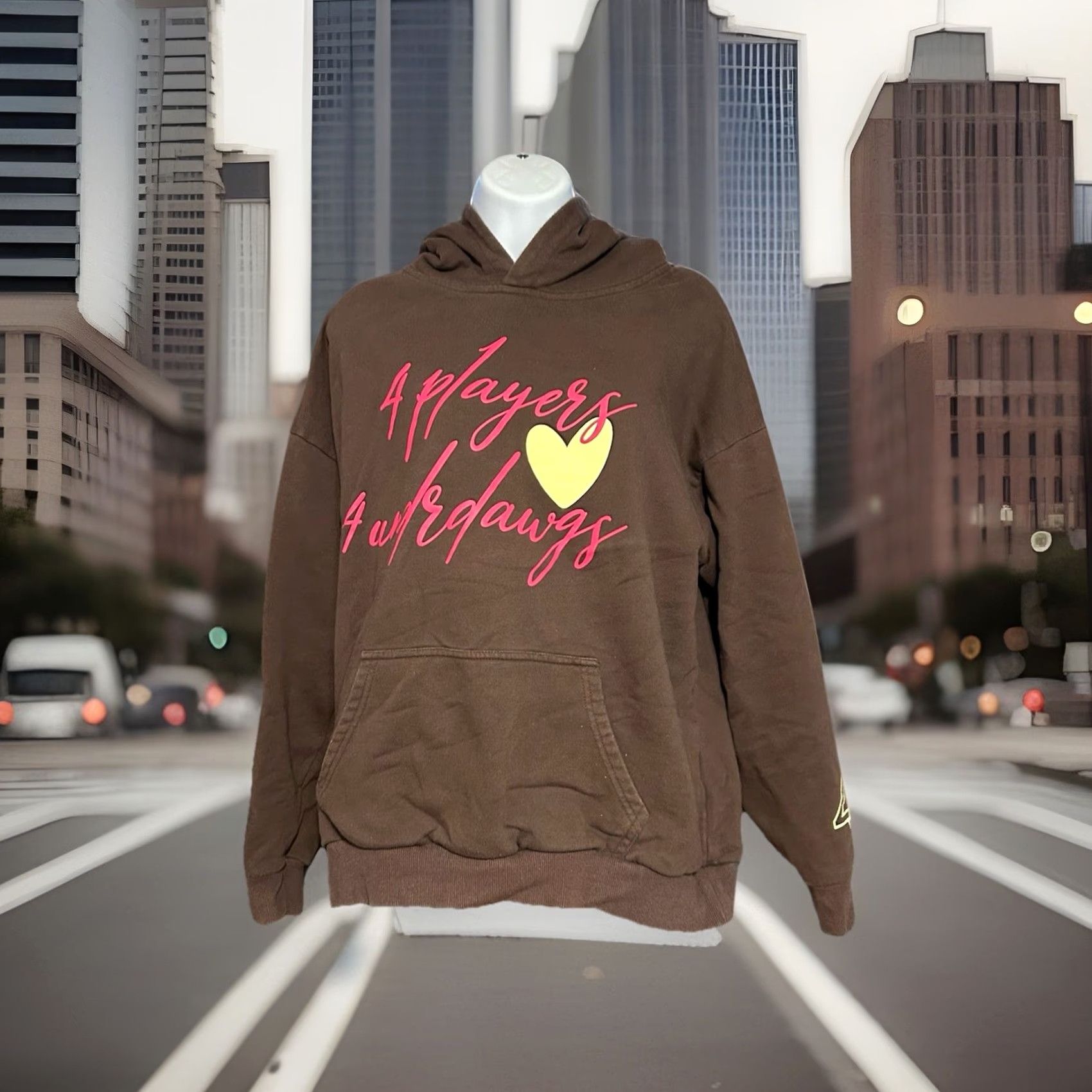J Brand 44 Brand 4 Players 4 Underdogs Hoodie Women L Brown Embroidered Chest Modern Pullover Hooded Knit Long Sleeve Casual Winter Vintage No Size L / US 10 / IT 46 - 6 Thumbnail