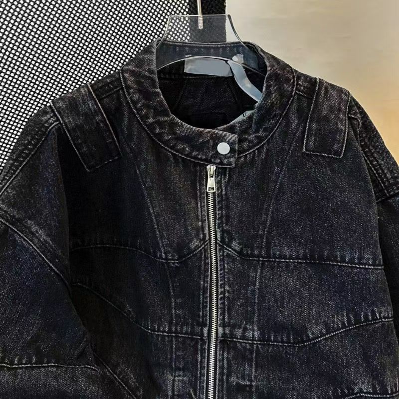 Vintage Black Washed Denim Jacket with Geometric Back Panel Size US M / EU 48-50 / 2 - 2 Thumbnail