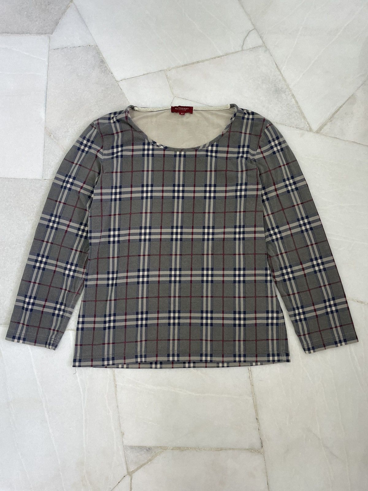 image of Vintage Burberry London Novacheck Longsleeve Tshirt in Grey, Men's (Size XS)