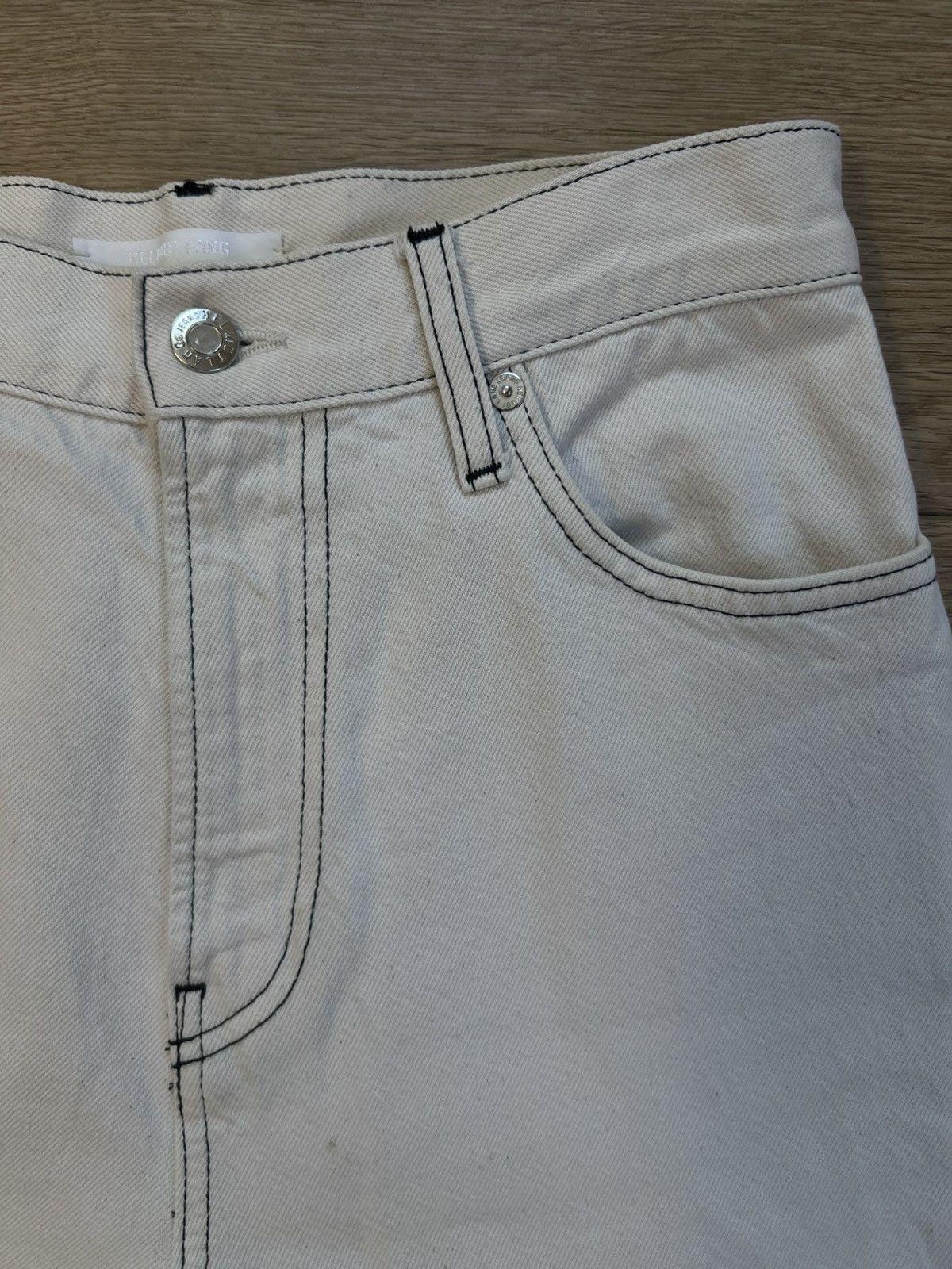 Helmut Lang Contrast Stitch White Flare Denim Denim