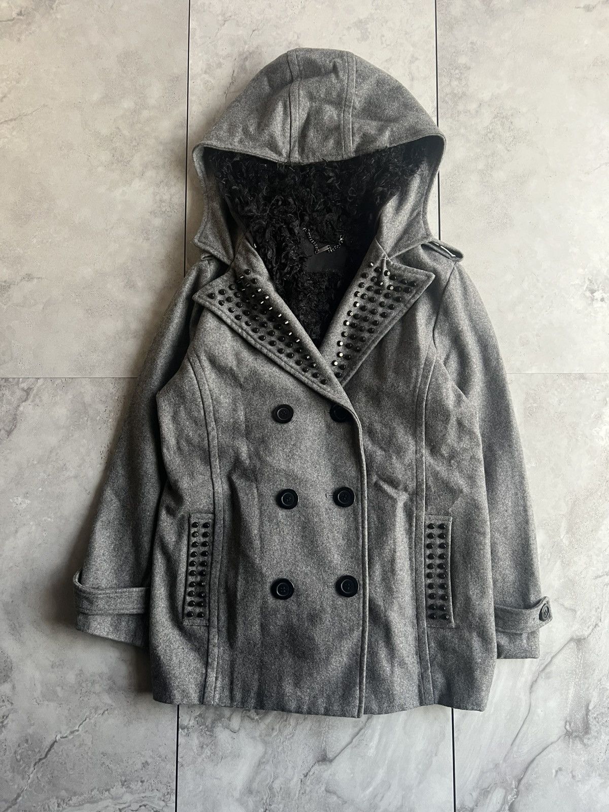 Japanese Brand Glad News Fur Lined Studded Pea Coat Size US M / EU 48-50 / 2 - 1 Thumbnail