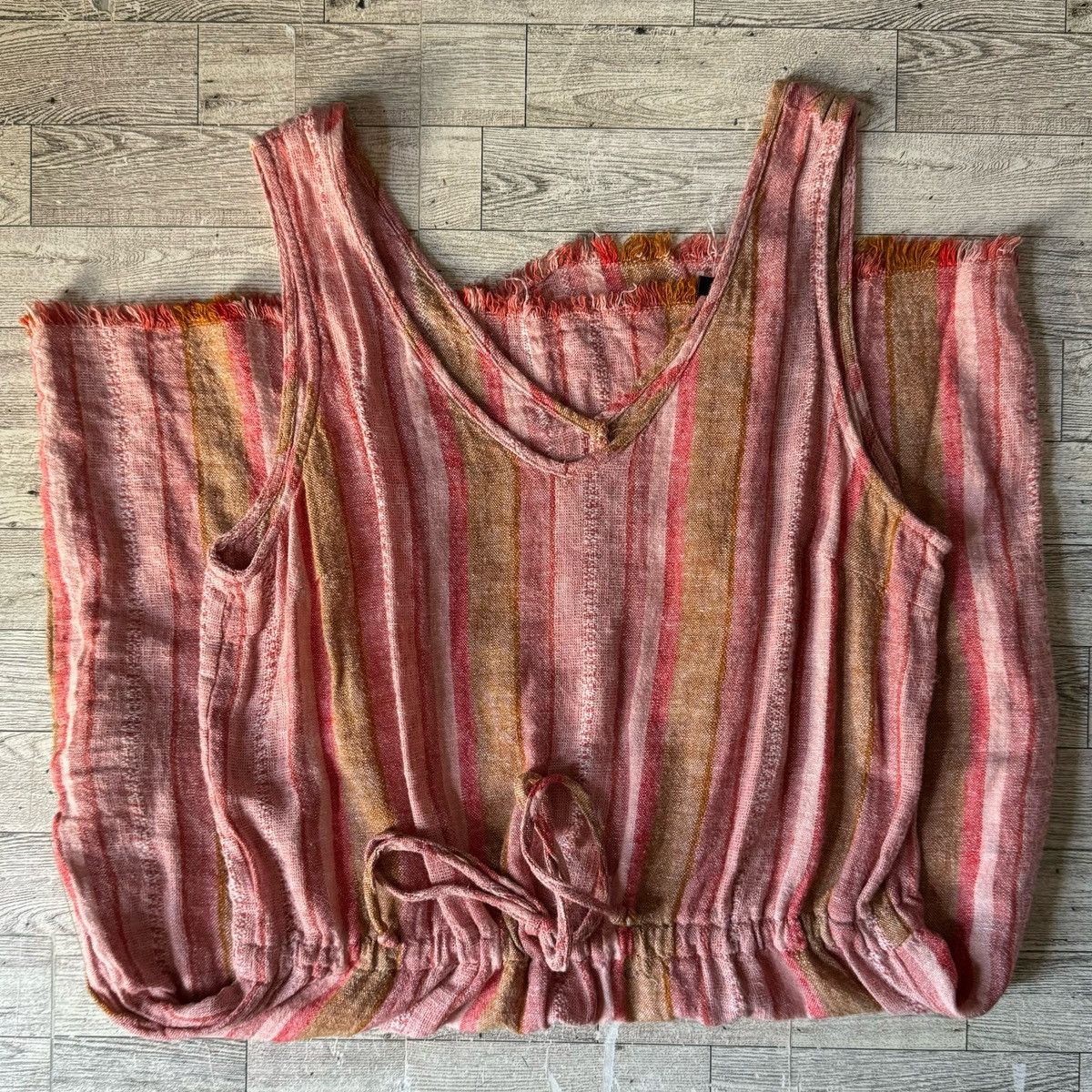 Anthropologie × Drew DREW Red Nat Dobby, Striped, Drawstring Linen Dress Size L / US 10 / IT 46 - 6 Thumbnail