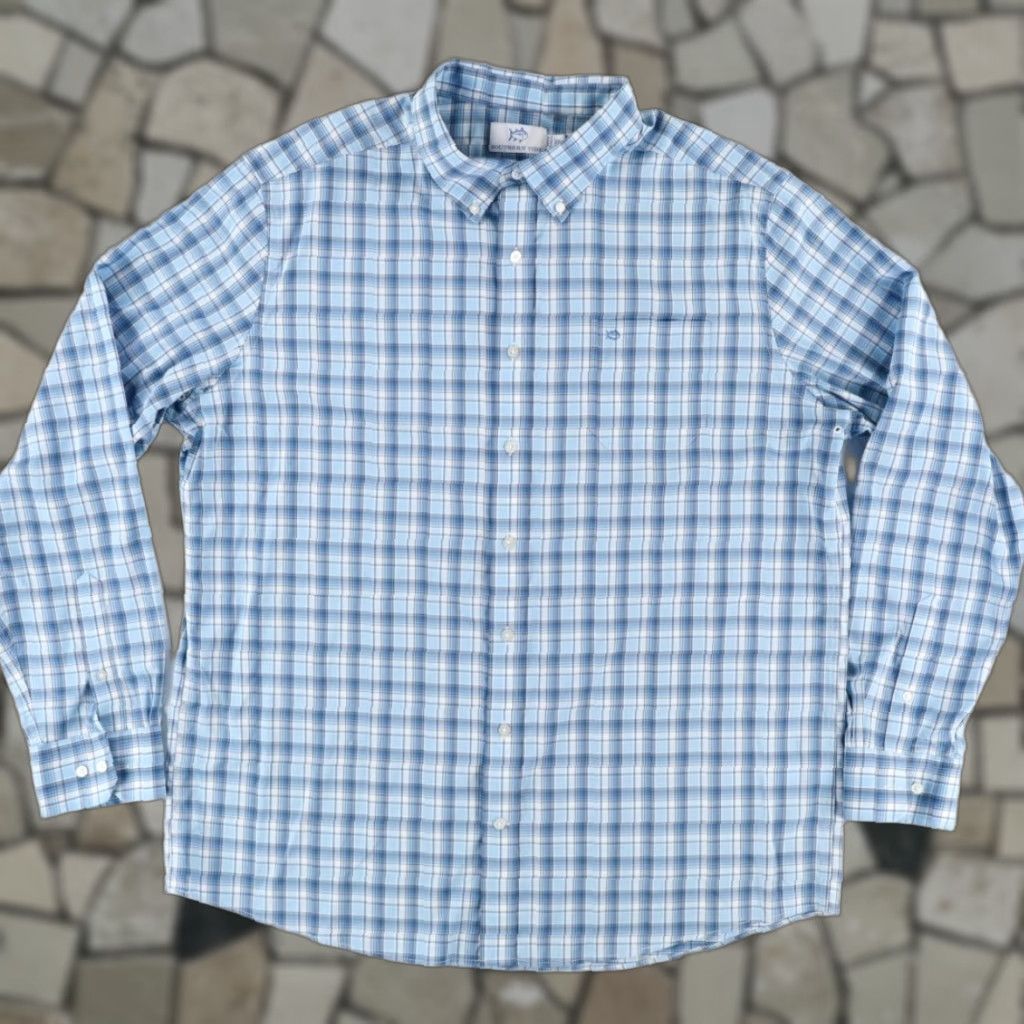 Southern Tide Southern Tide Shirt Blue 2XL Men Brrr Nylon Plaid Long Sleeve Button Down Regular Fit Size US XXL / EU 58 / 5 - 1 Thumbnail