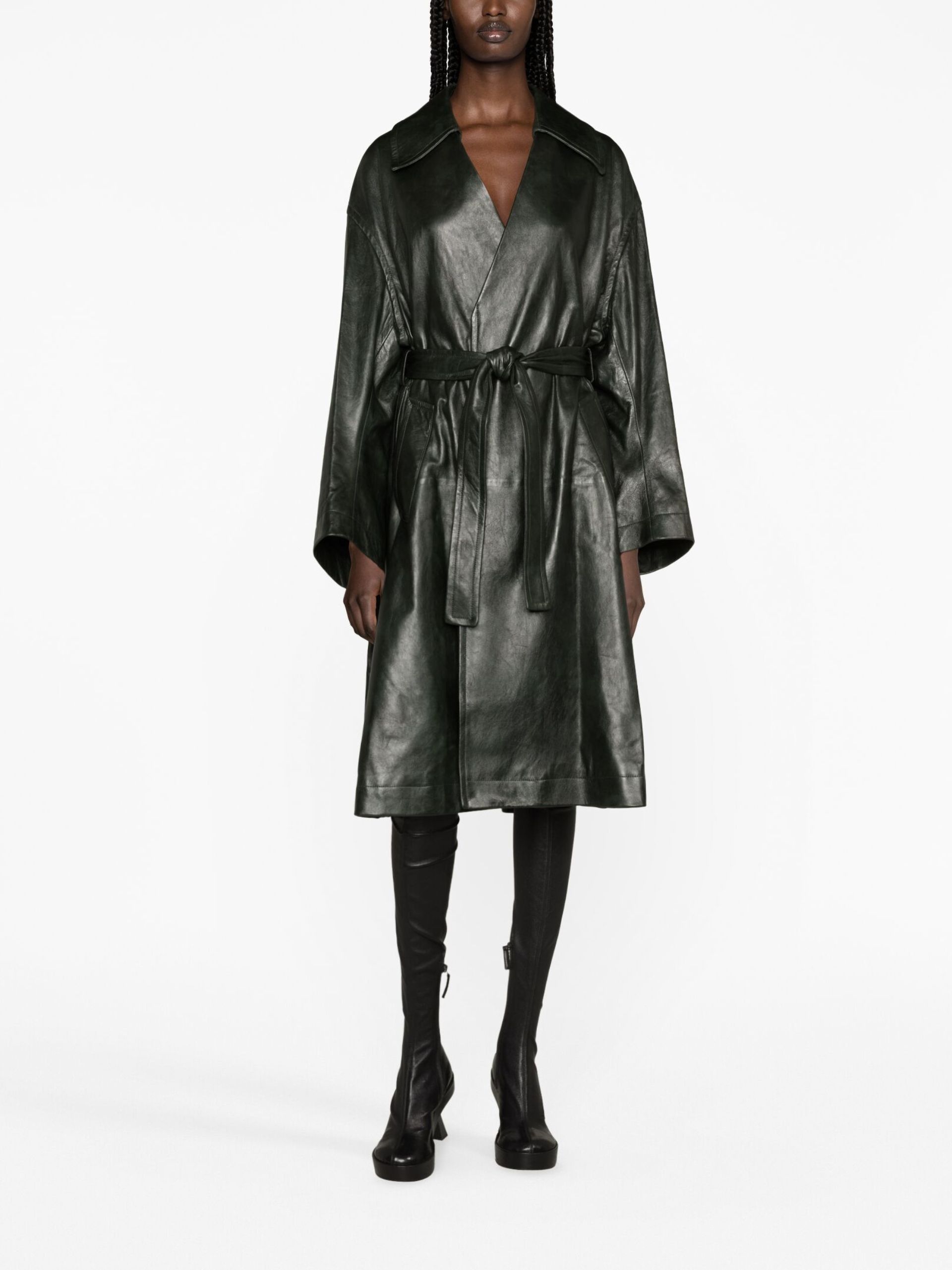Bottega Veneta o1bcso1str0225 Leather Kimono Belted Coat in Dark Green Size XS / US 0-2 / IT 36-38 - 3 Thumbnail
