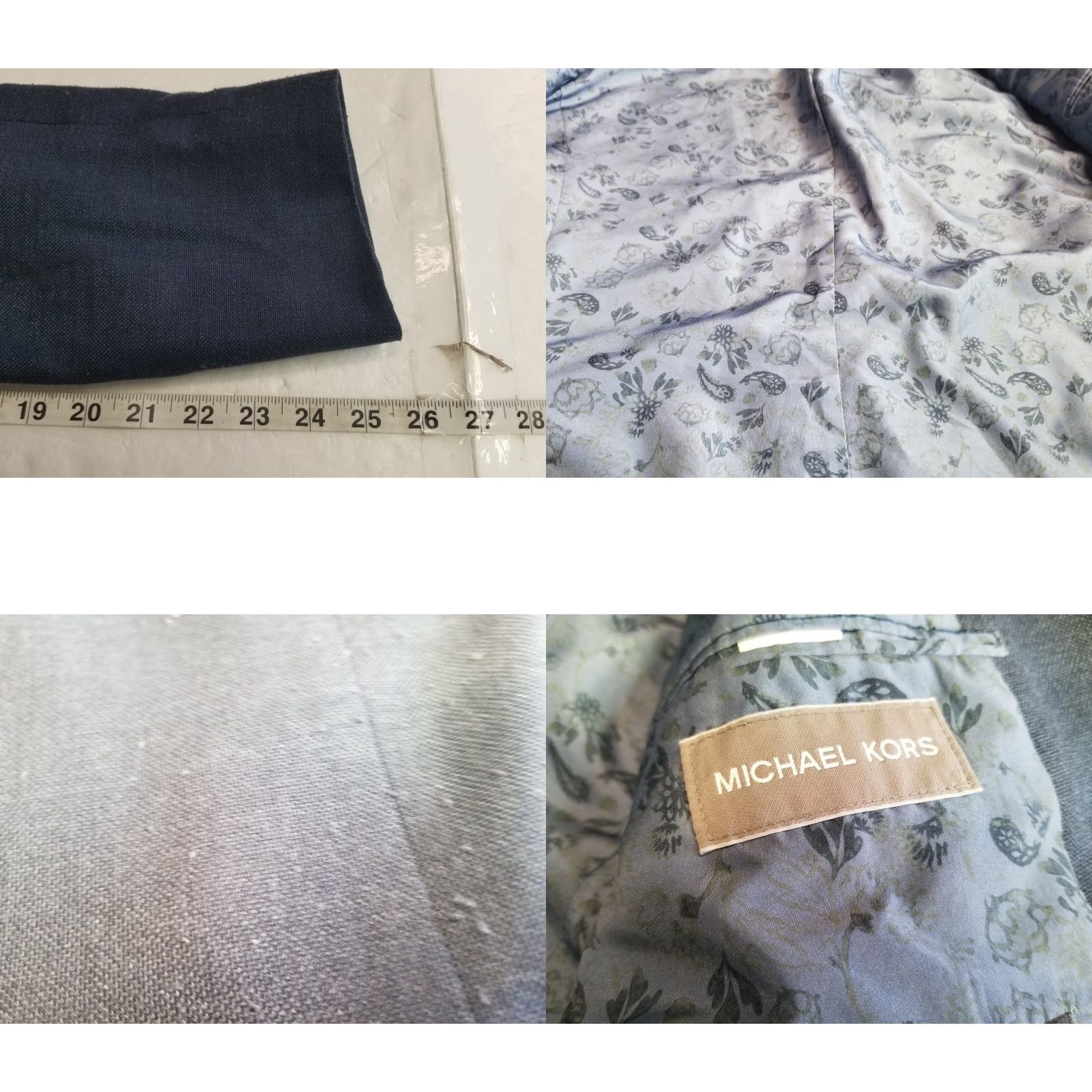 Vintage MICHAEL Michael Kors Men Blazer Solid Blue Linen Blend 42L 2-Button Size 42R - 8 Thumbnail