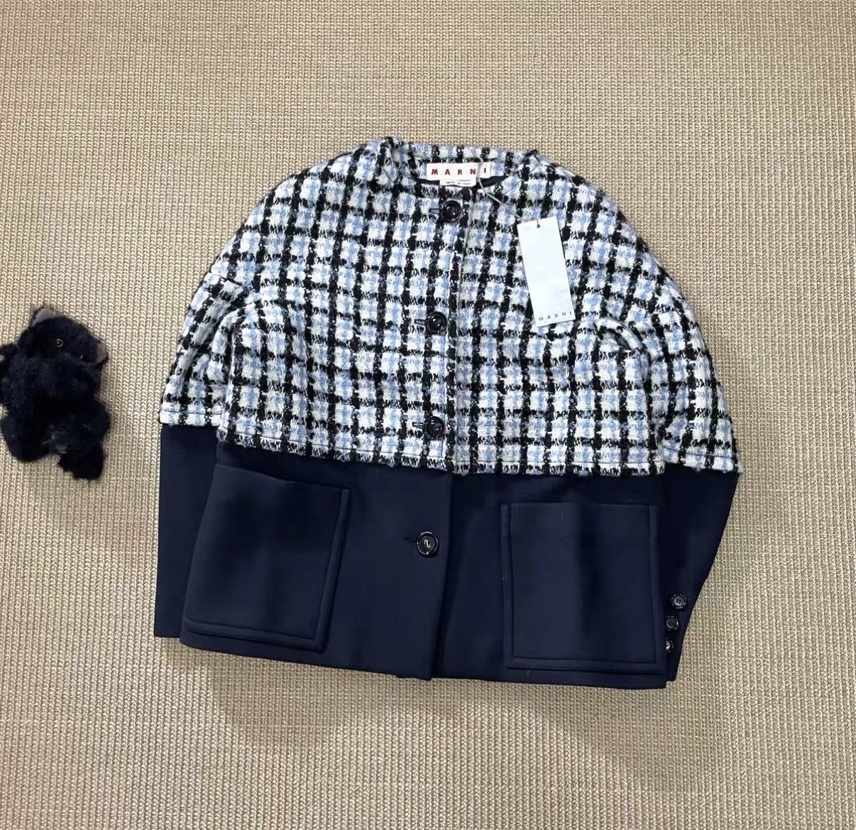 Marni Marni Navy Tweed Panel Boxy Cropped Jacket J29 Size S / US 4 / IT 40 - 1 Thumbnail