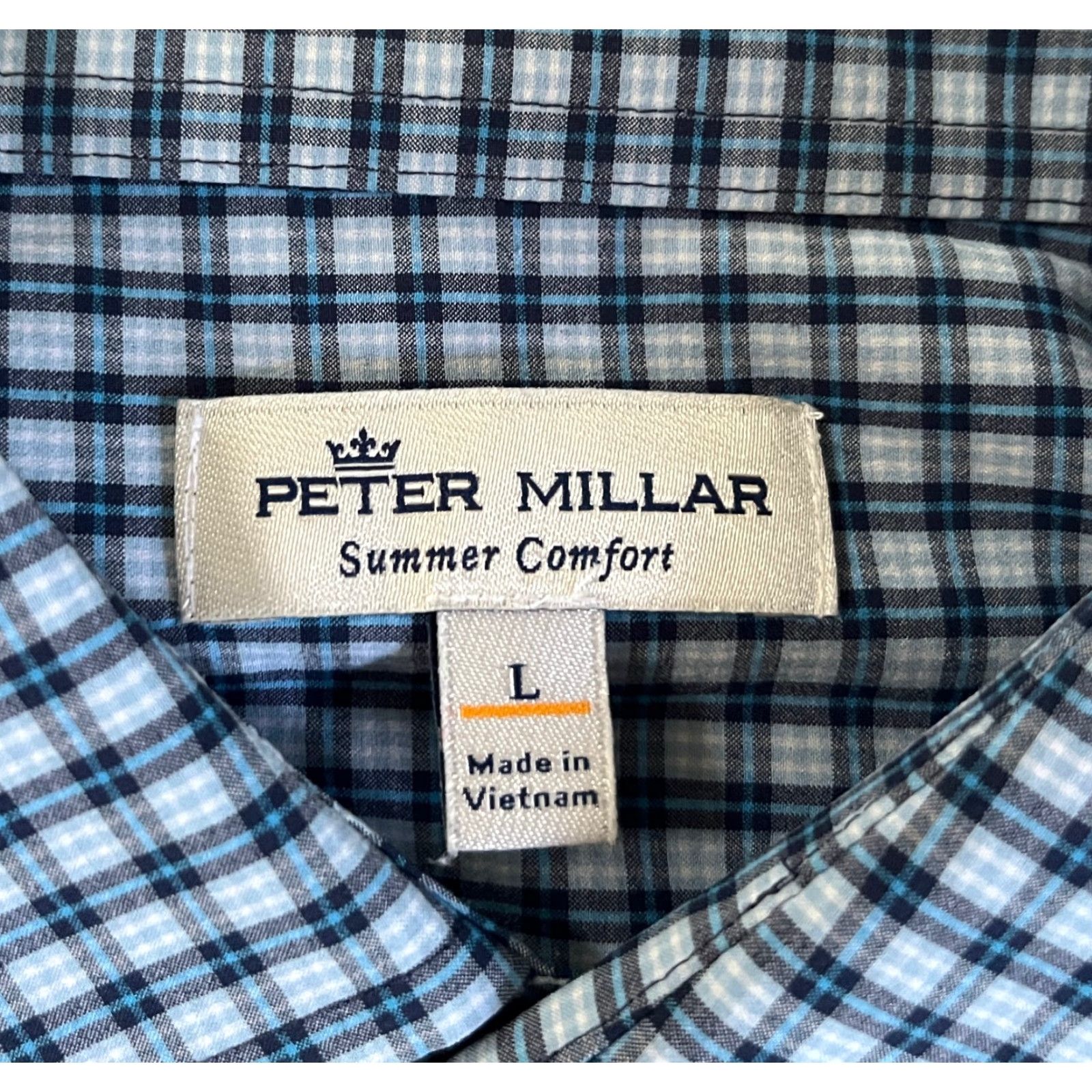Peter Millar VINTAGE Peter Millar Summer Comfort Men’s Short Sleeve Button-Up Shirt Check Sz L Blue Shirt Regular Mens Size US L / EU 52-54 / 3 - 5 Thumbnail