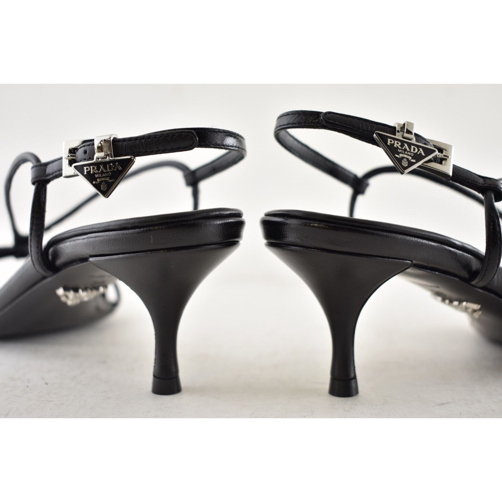 Prada Prada Black Leather Slingback Sandal Kitten Heel 40 Size US 10 / IT 40 - 19 Thumbnail