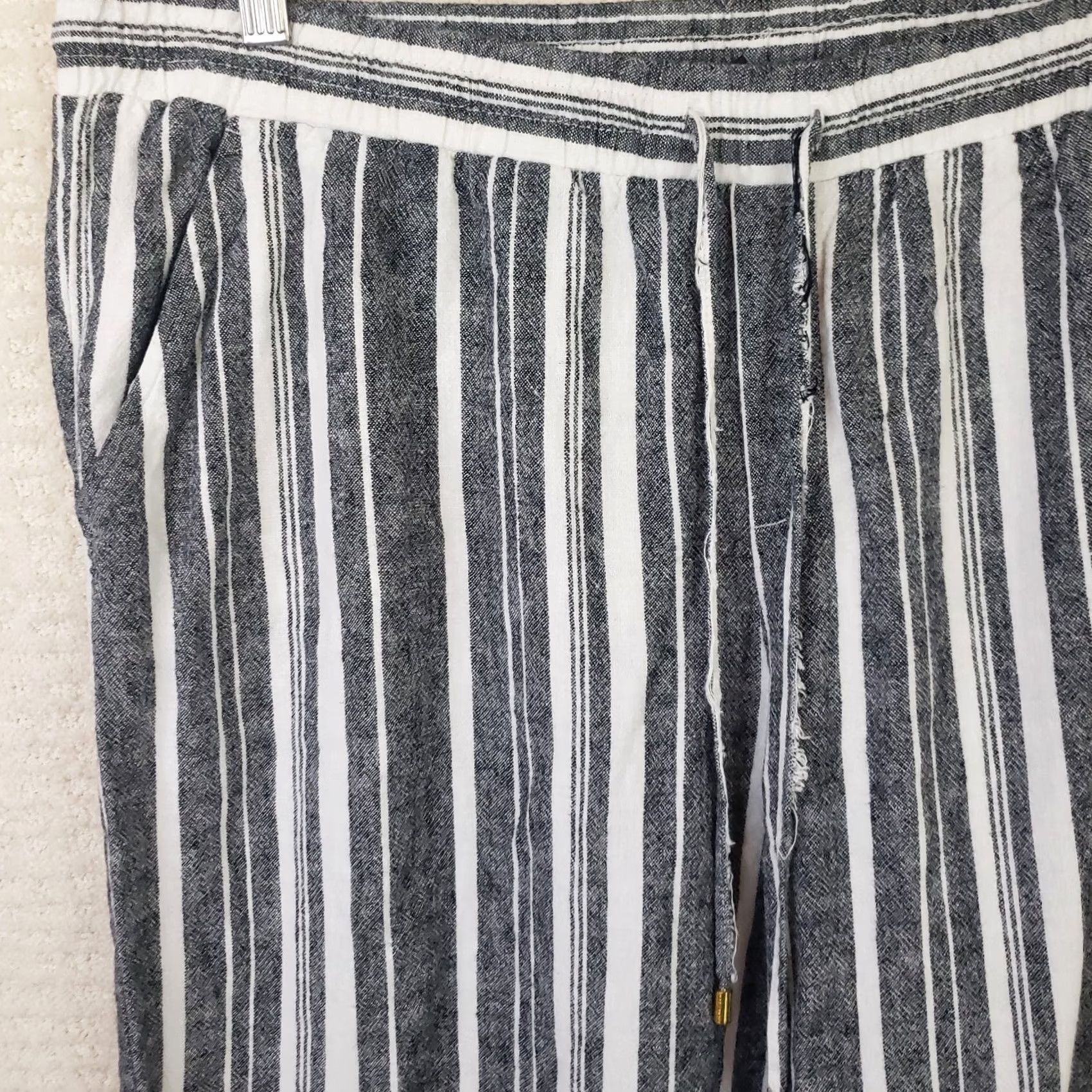 Ellen Tracy VINTAGE Ellen Tracy Womens Plus 1X Palazzo Pant Stripe Linen Blend Drawstring Wide Leg Size 40" / US 18 - 3 Thumbnail