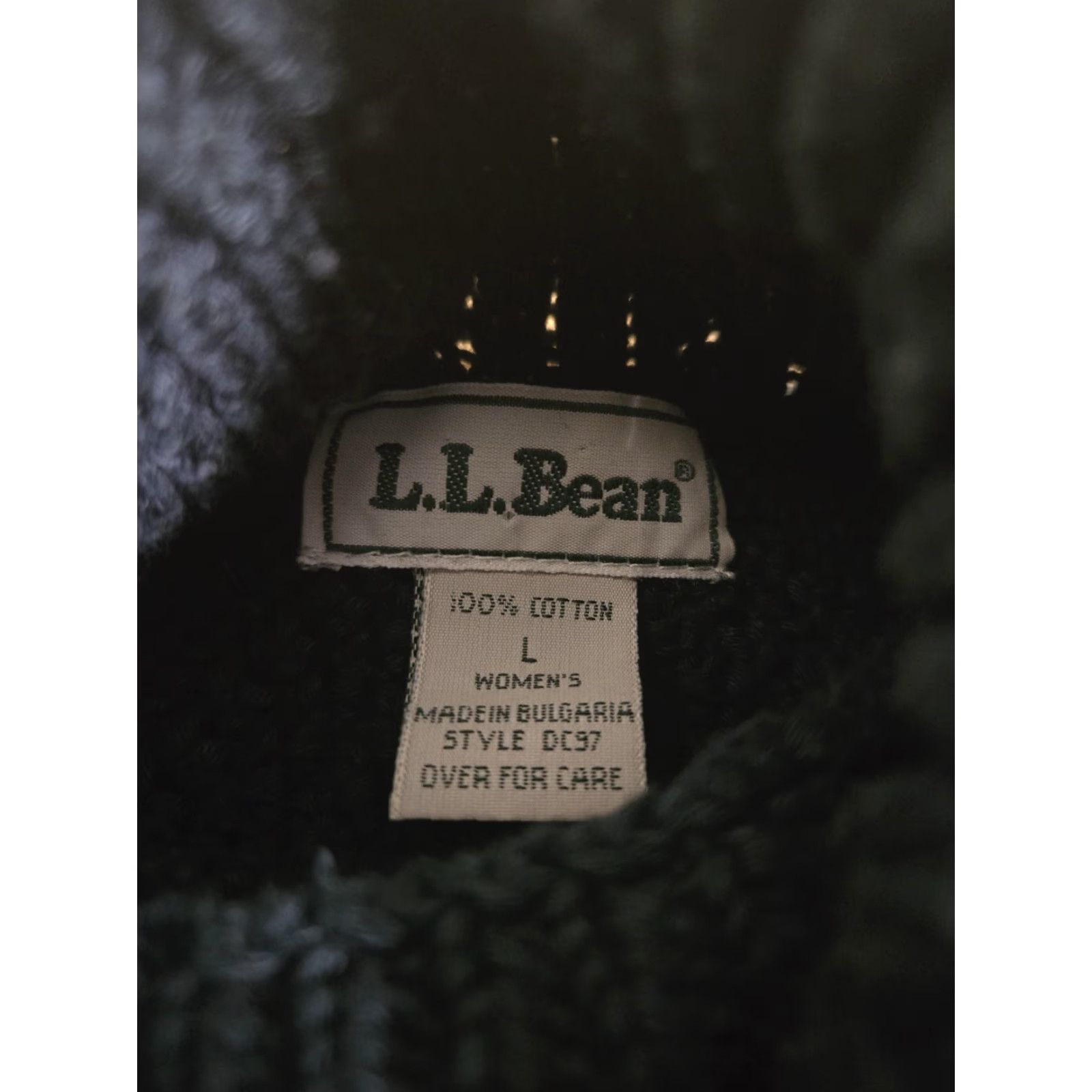 Vintage LL Bean Sweater Womens Large Navy Blue Cotton Cable Knit Mock Neck Pullover Size L / US 10 / IT 46 - 4 Thumbnail