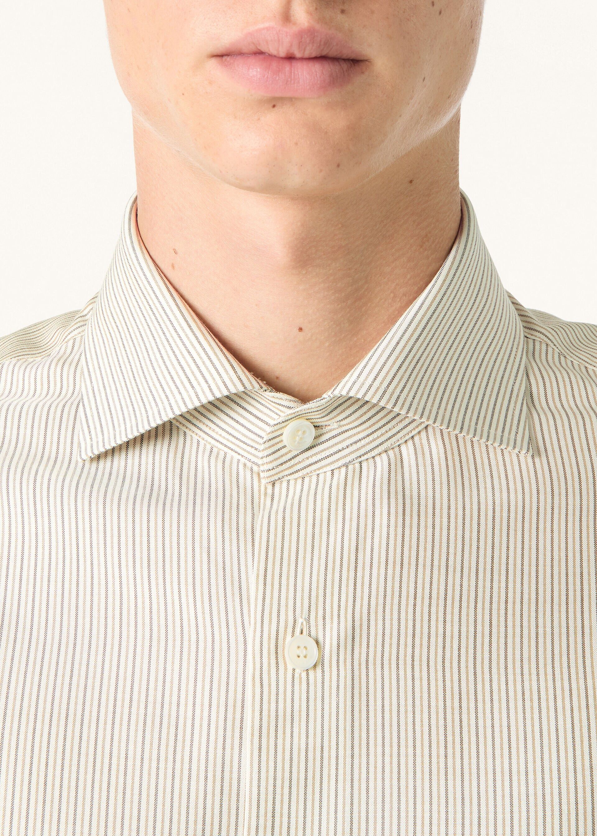 Loro Piana os11x0326 FAQ9820 Filippo Shirt in Taupe Shades Stripes Size US S / EU 44-46 / 1 - 3 Thumbnail