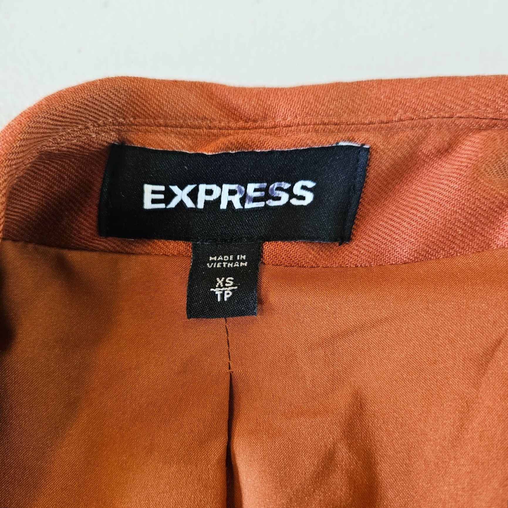 Express VINTAGE Express Womens Blazer XS Orange Linen Blend Open Front Size XS / US 0-2 / IT 36-38 - 6 Thumbnail