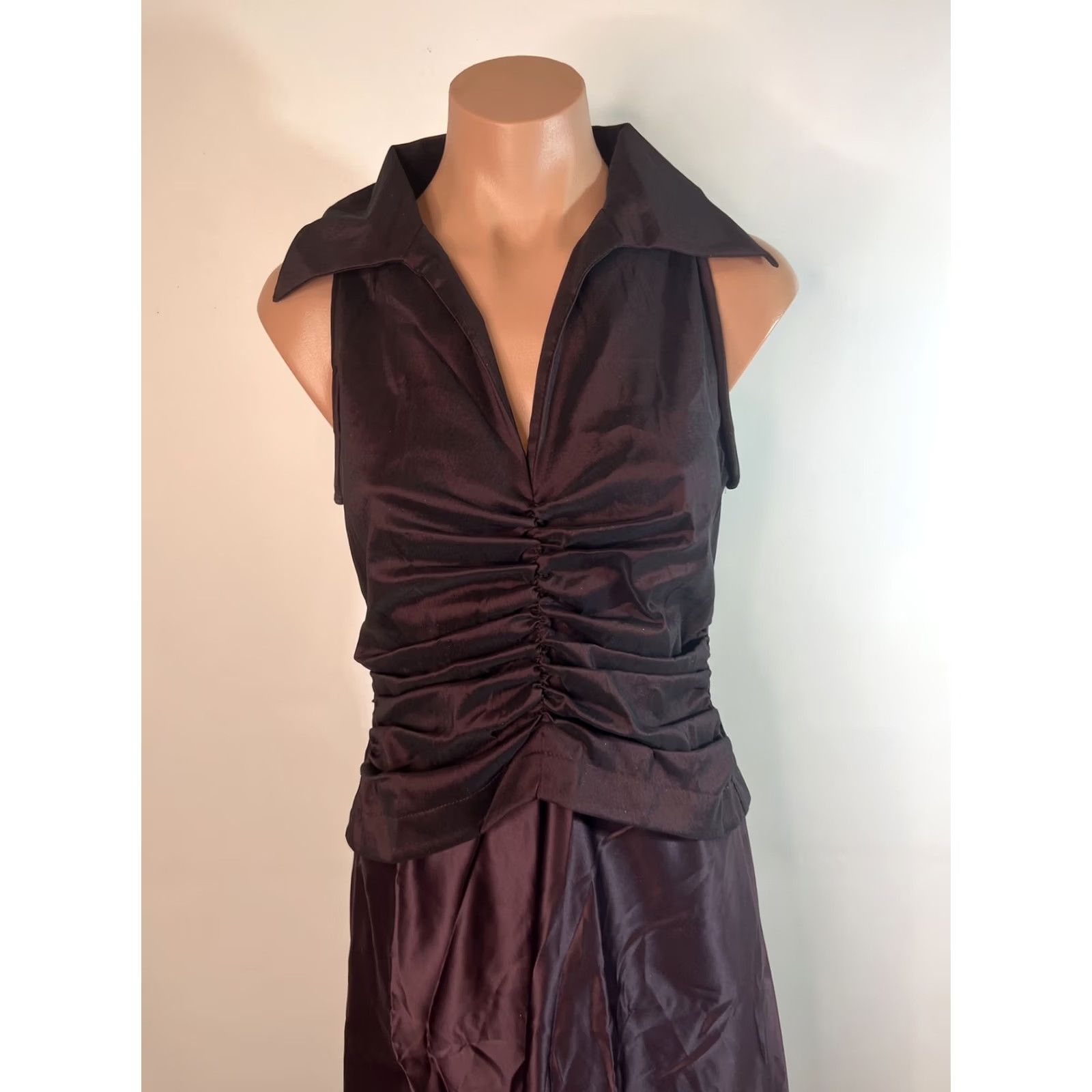 Tadashi Shoji VINTAGE Tadashi Shoji Petite Iridescent Satin A-Line Collared Dress 6P Purple Sleeveless Cap Sleeve Long 90s Brides Formal Party/Cocktail Womens Size M / US 6-8 / IT 42-44 - 3 Thumbnail