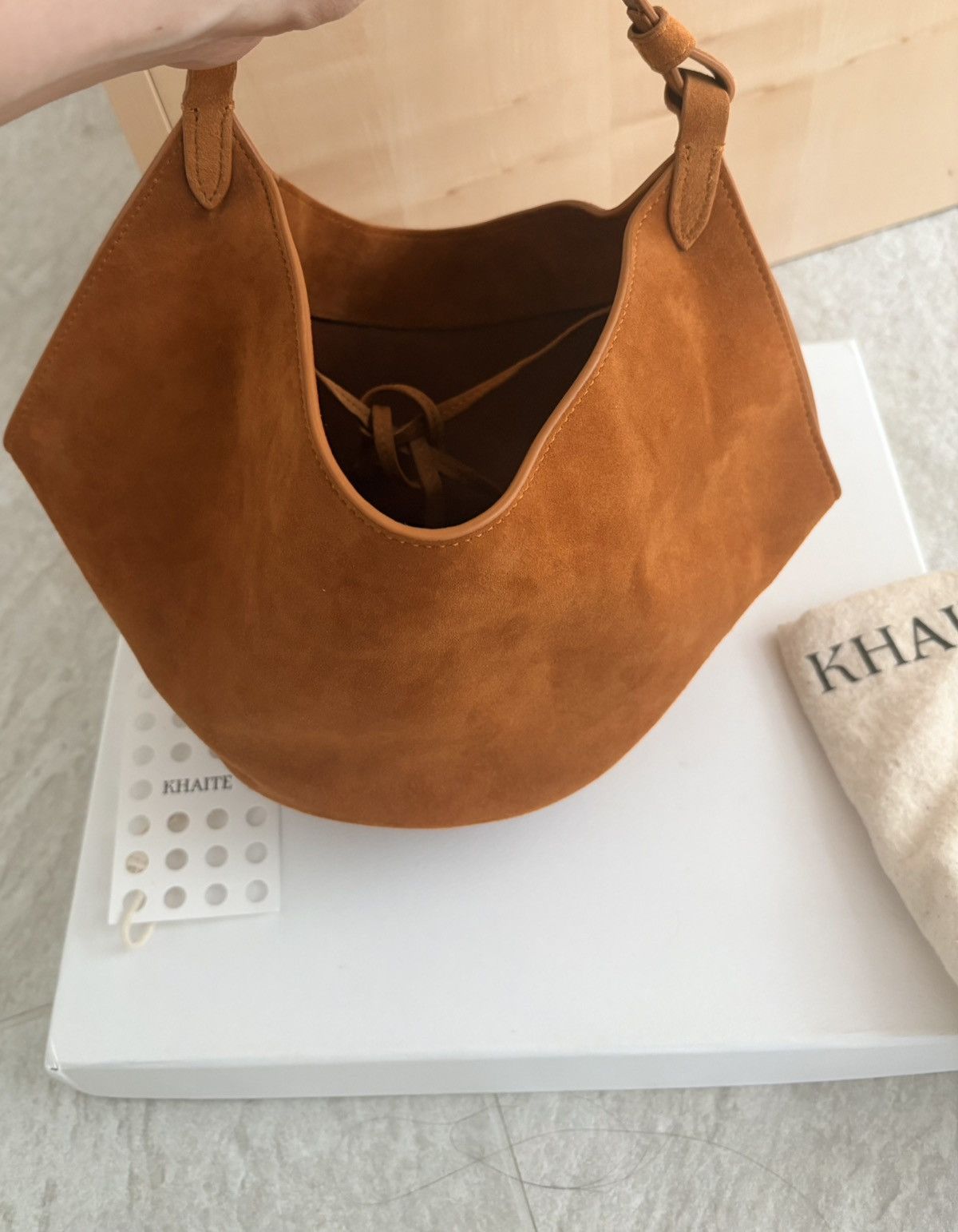 KHAITE Khaite Lotus Mini Suede Tote in caramel Size ONE SIZE - 7 Thumbnail