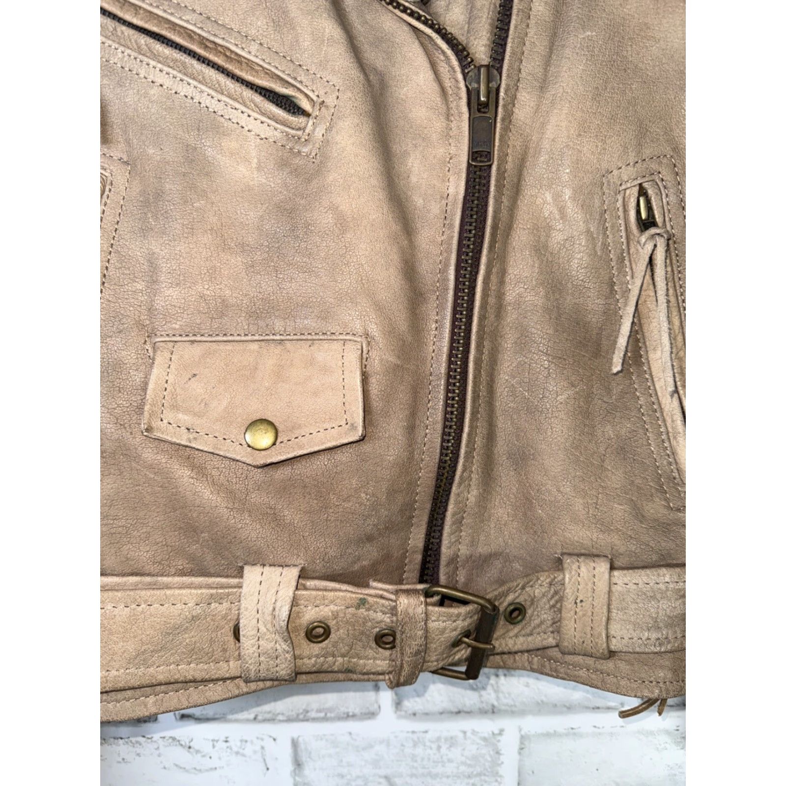 Vintage VINTAGE Jamin' Leather Jacket Motorcycle Moto Biker Style Grunge Rock Beige Womens S Size S / US 4 / IT 40 - 4 Thumbnail