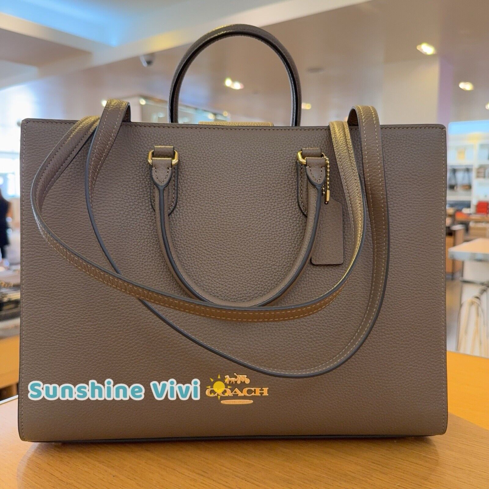 Coach NWT COACH Maggie Tote Bag Shoulder Leather CY666 Dark Stone Size ONE SIZE - 1 Thumbnail