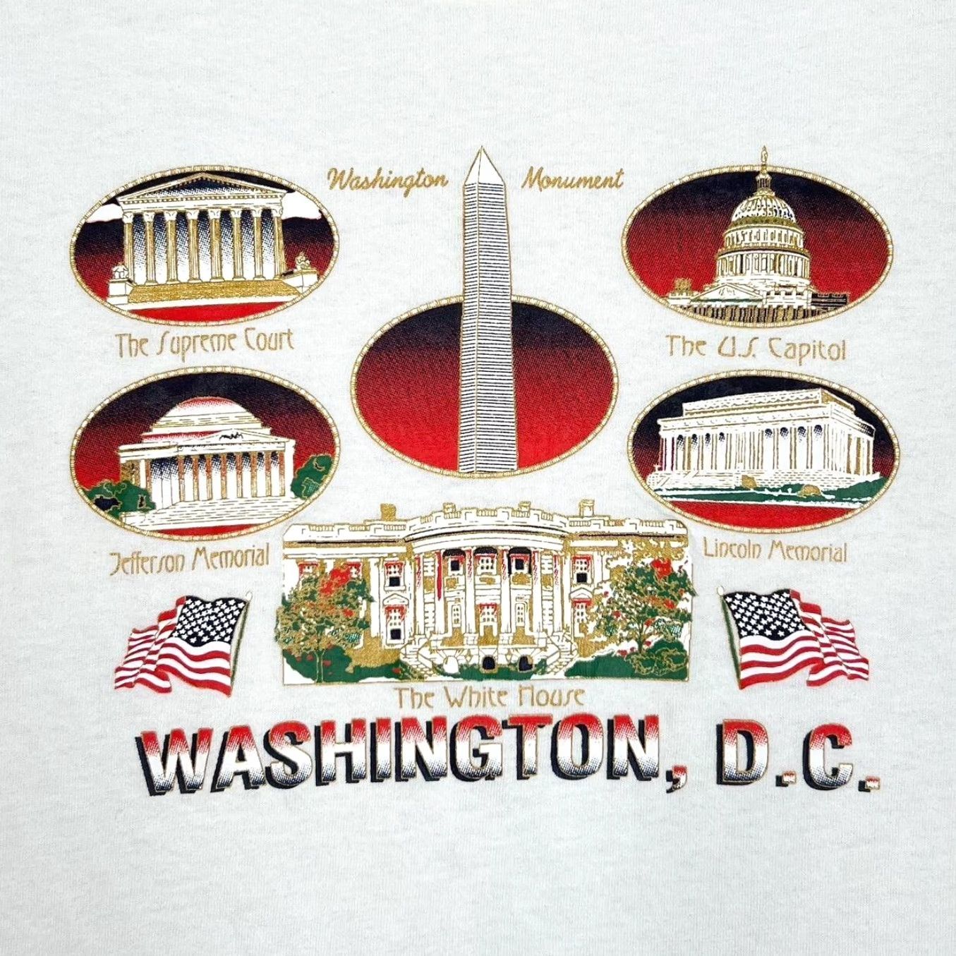 Delta VINTAGE Delta Washington D.C. Landmarks USA Souvenir Graphic T-Shirt Large White Mens L Graphic souvenir spellout print to front 90s Size US L / EU 52-54 / 3 - 2 Thumbnail