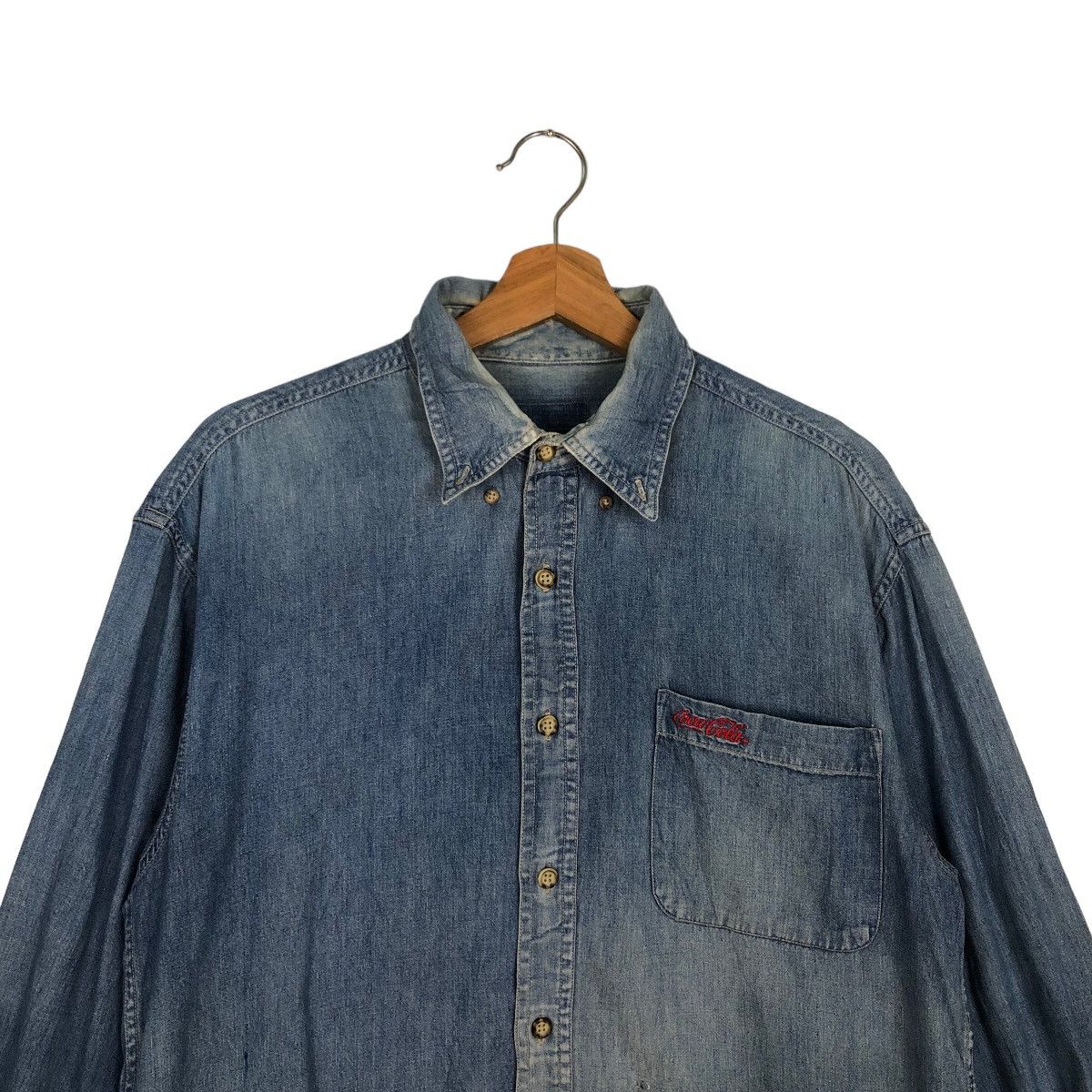 Japanese Brand 🔥VINTAGE COCA COLA DENIM CHAMBREY JACKET Size US M / EU 48-50 / 2 - 2 Thumbnail