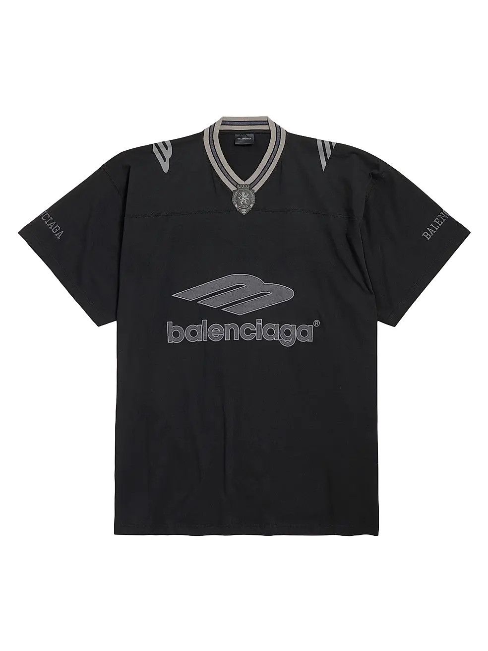 Balenciaga os11x0326 3B Football V-Neck Oversized T-Shirt in Black Size US M / EU 48-50 / 2 - 1 Thumbnail