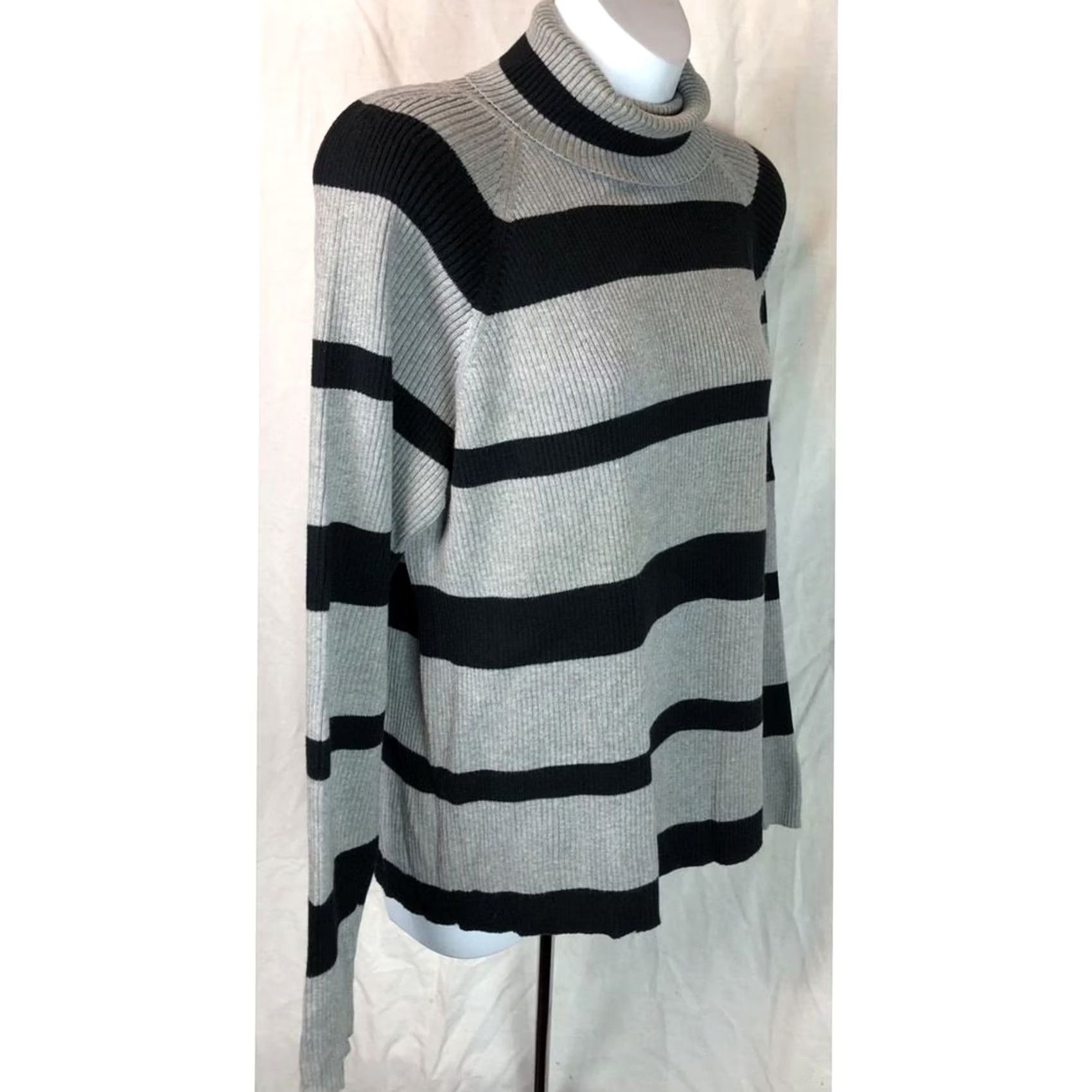 Vintage Marsh Landing Turtleneck Sweater M Gray/blk Stripe LongSleeve Cotton Minimalist Size M / US 6-8 / IT 42-44 - 2 Thumbnail