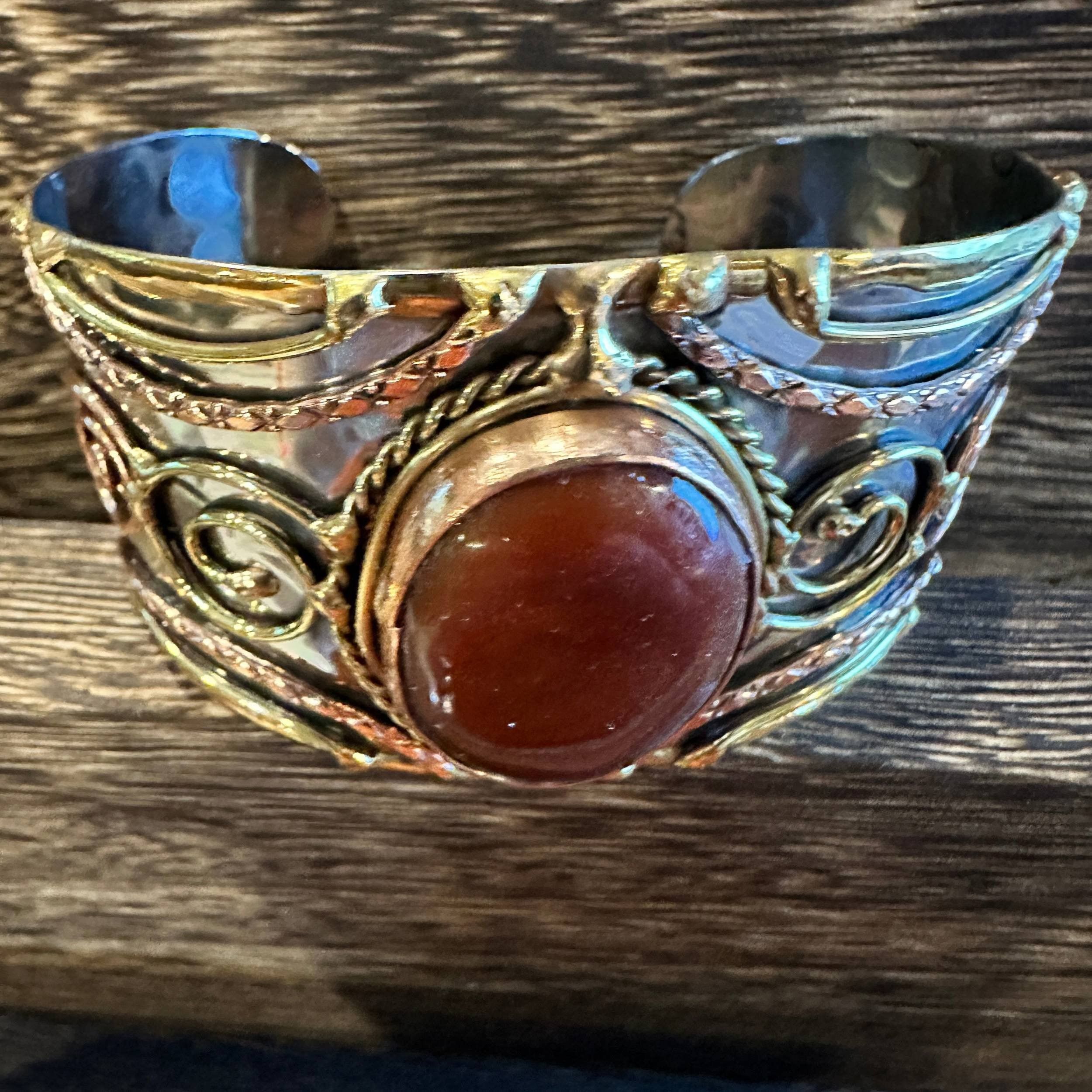 Other Elegant Adjustable Cuff Bracelet with Red Onyx and Mixed Met Size ONE SIZE - 4 Thumbnail