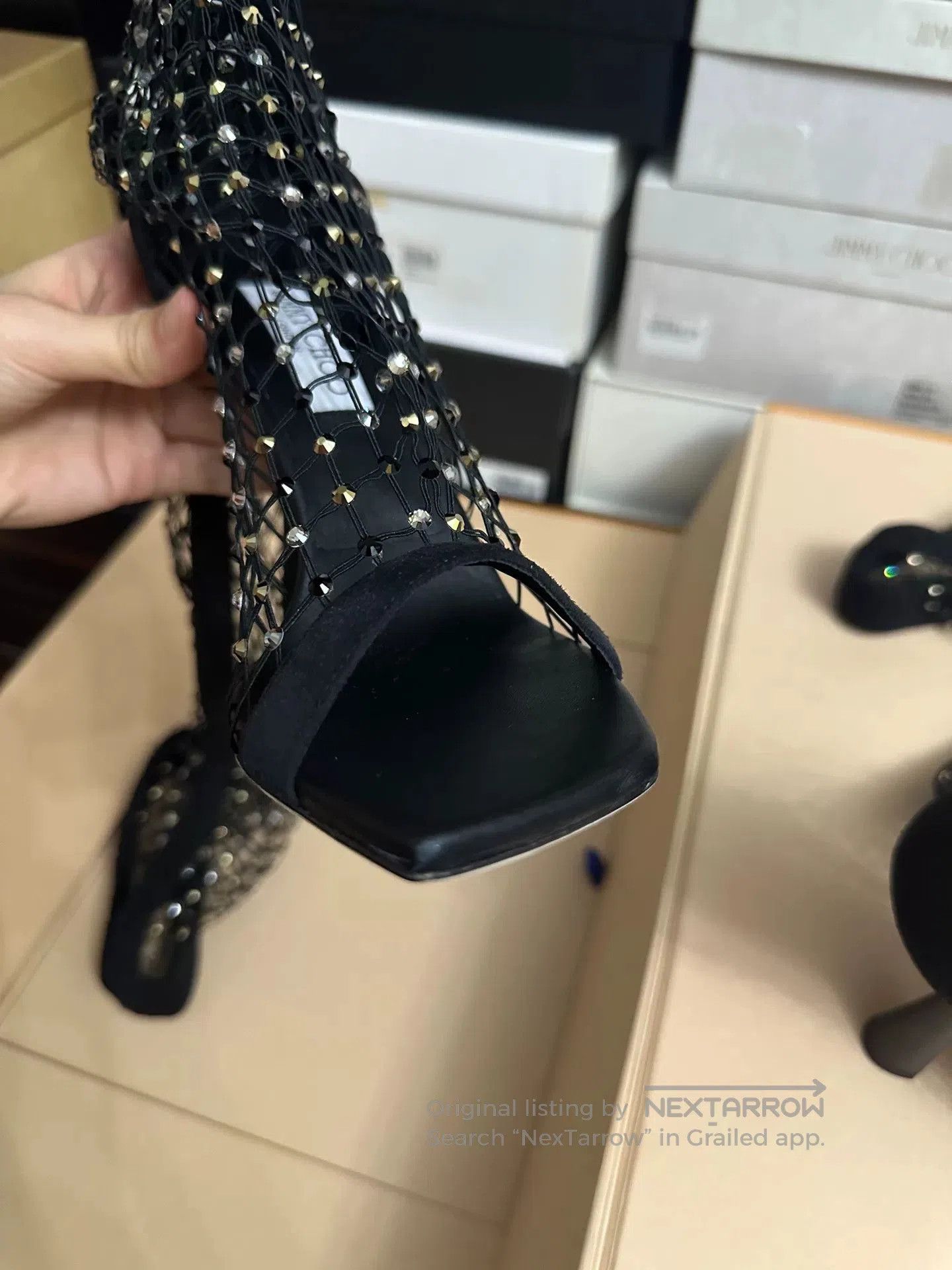 Jimmy Choo Jimmy Choo Black Crystal Mesh Boots. Size US 7 / IT 37 - 7 Thumbnail