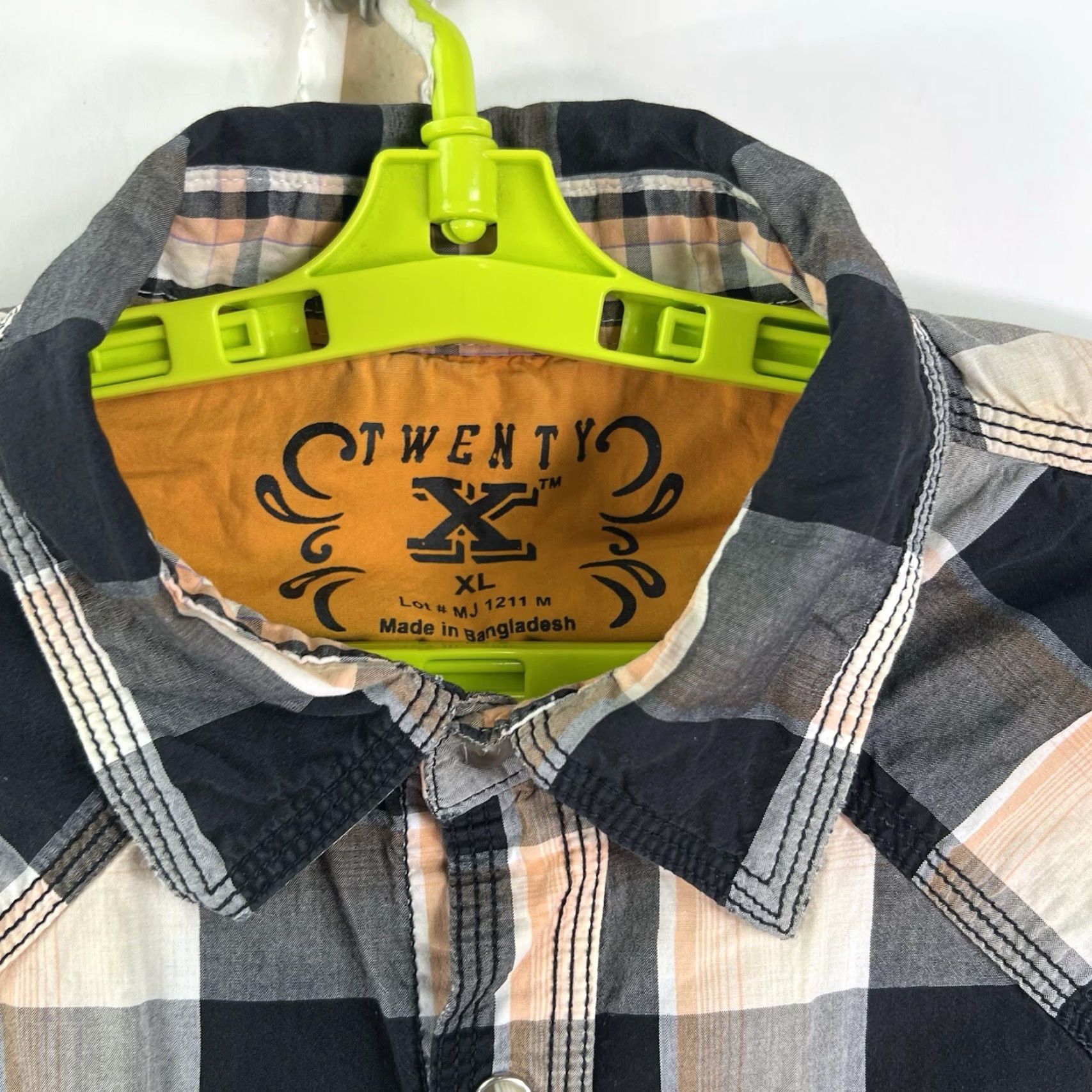 Vintage Twenty X Plaid Pearl Snap Shirt Mens XL Black/Orange Long Sleeve Western Button-Up Size US XL / EU 56 / 4 - 4 Thumbnail